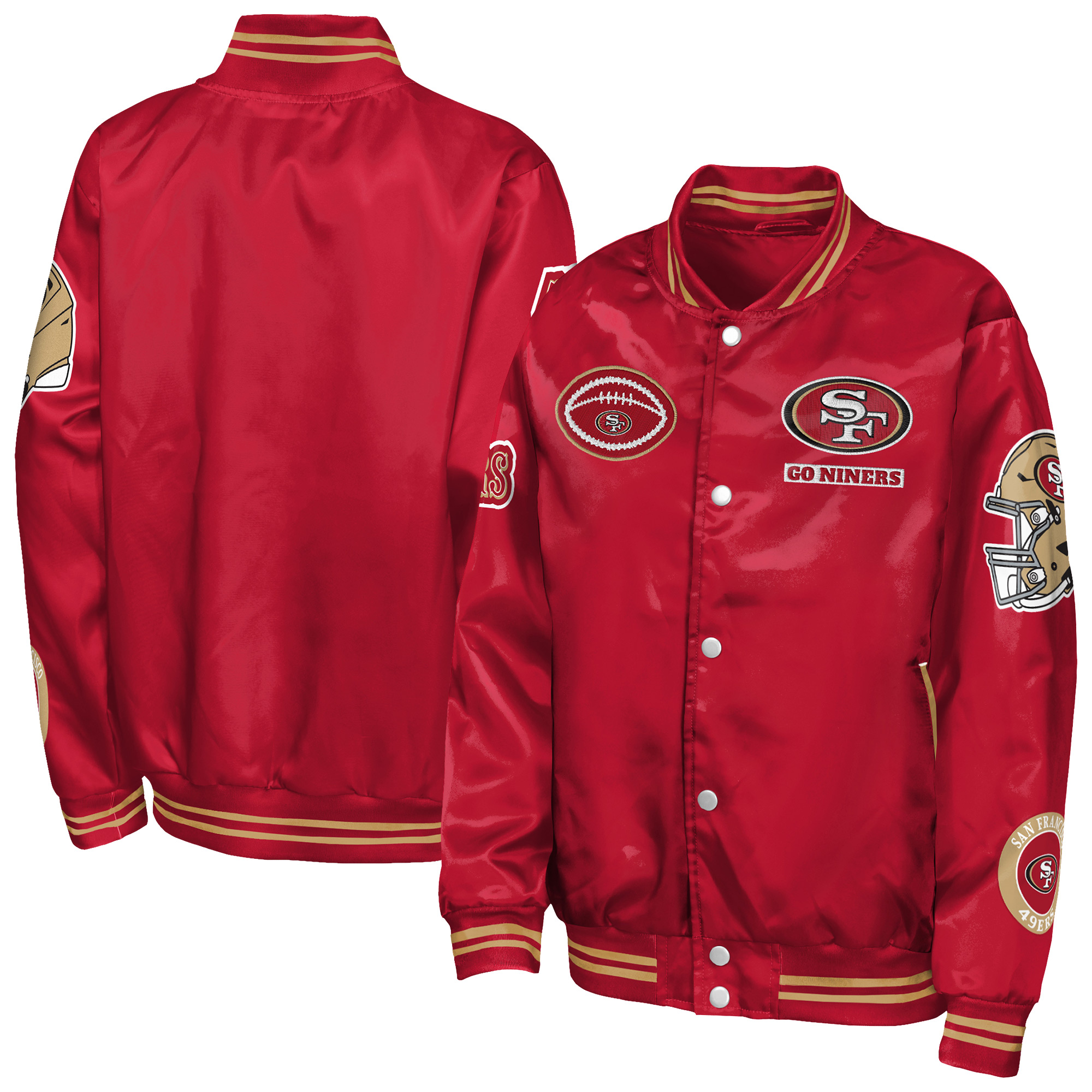 Outerstuff Big Boys' and Girls' Scarlet San Francisco 49ers Grid Runner Satin Patch Varsity Jacket - Scarlet