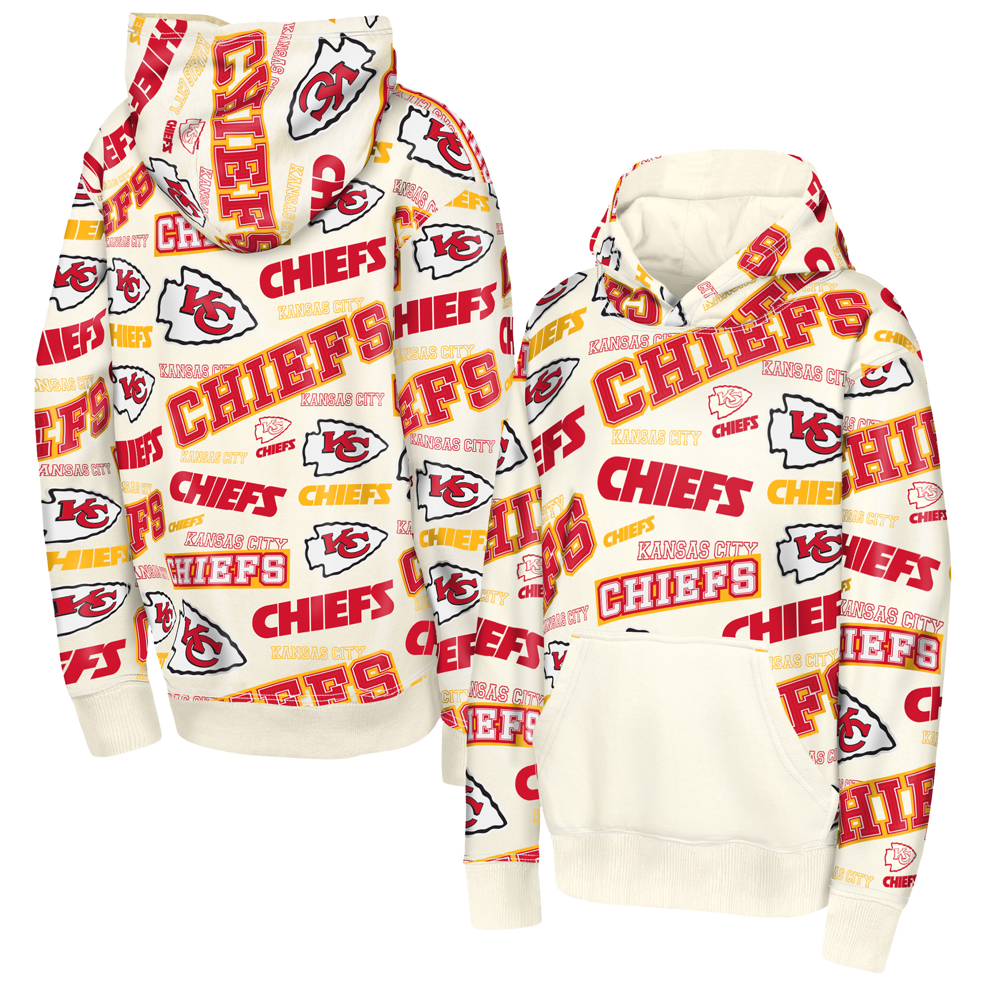 Outerstuff Big Boys' and Girls' Cream Kansas City Chiefs Shake Bake Hoodie - Cream