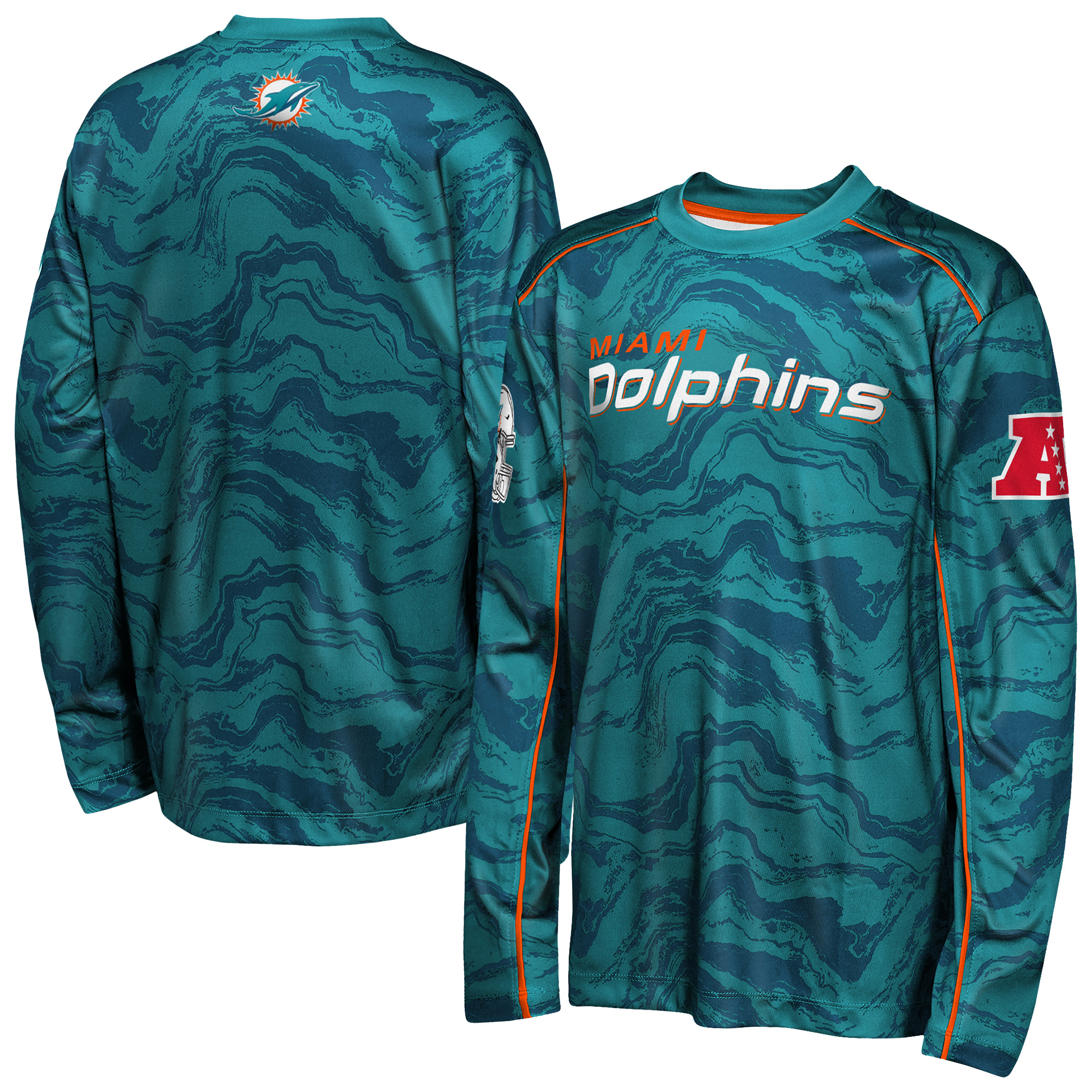 Outerstuff Big Boys' and Girls' Aqua Miami Dolphins Tailgate Performance Long-Sleeve T-Shirt - Aqua