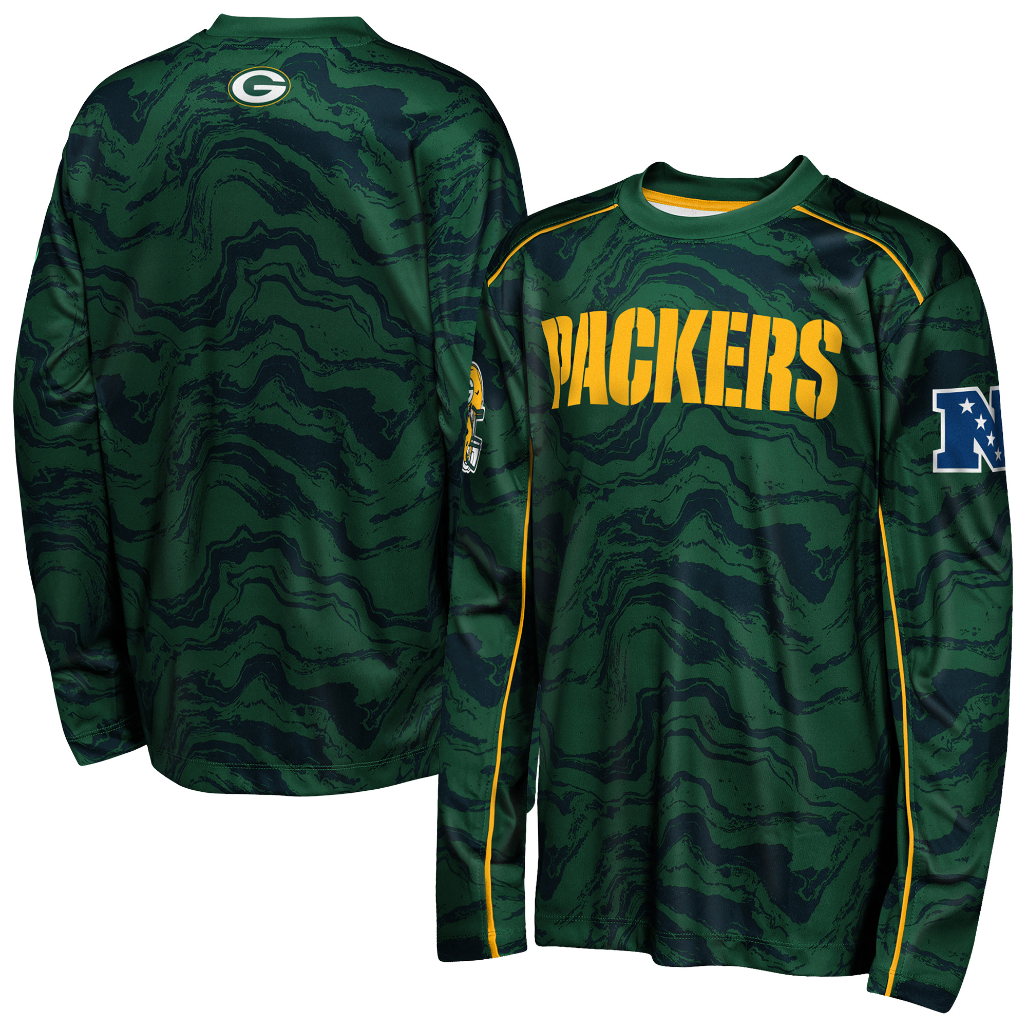 Outerstuff Big Boys' and Girls' Green Bay Packers Tailgate Performance Long-Sleeves T-Shirt - Green