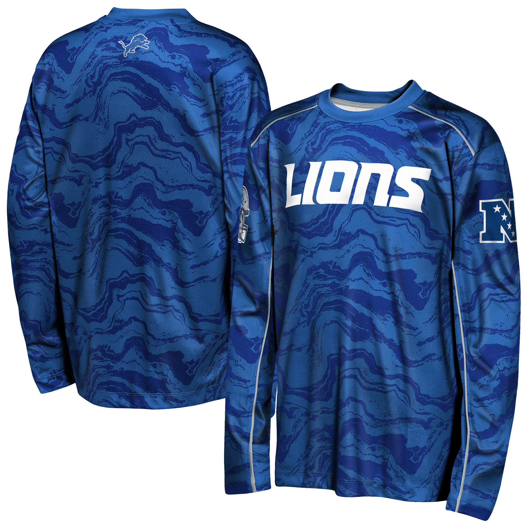 Outerstuff Big Boys' and Girls' Blue Detroit Lions Tailgate Performance Long-Sleeves T-Shirt - Blue