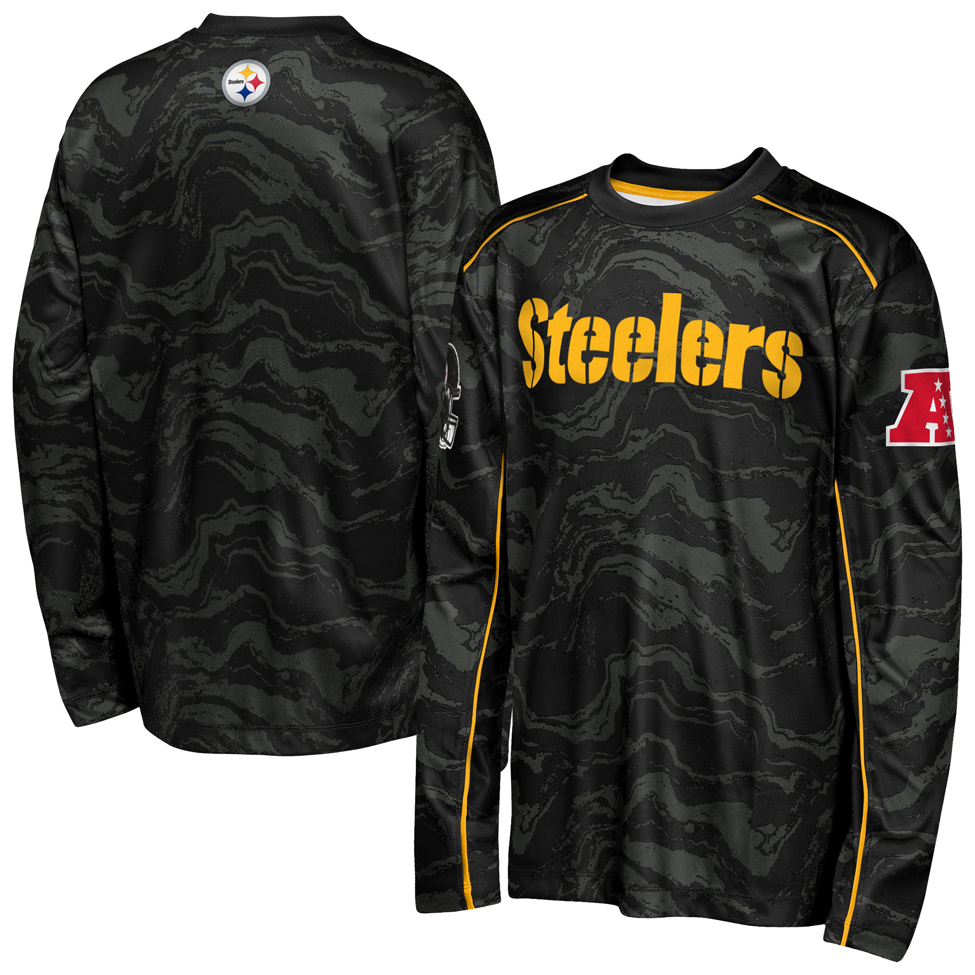 Outerstuff Big Boys' and Girls' Black Pittsburgh Steelers Tailgate Performance Long-Sleeves T-Shirt - Black