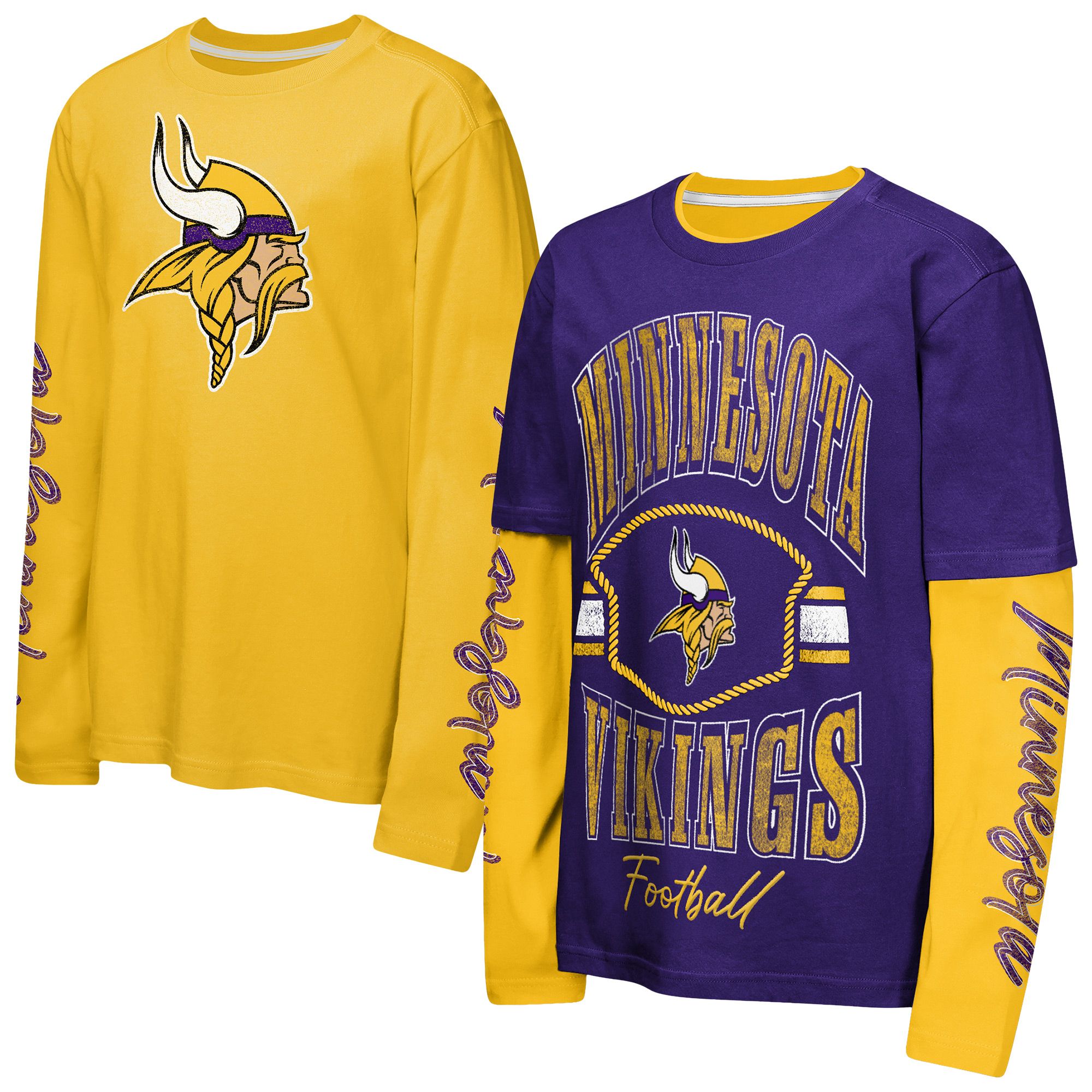 Outerstuff Big Boys' and Girls' Purple/Gold Minnesota Vikings Motion T-Shirt Combo Set, 2-Piece - Purple, Gold