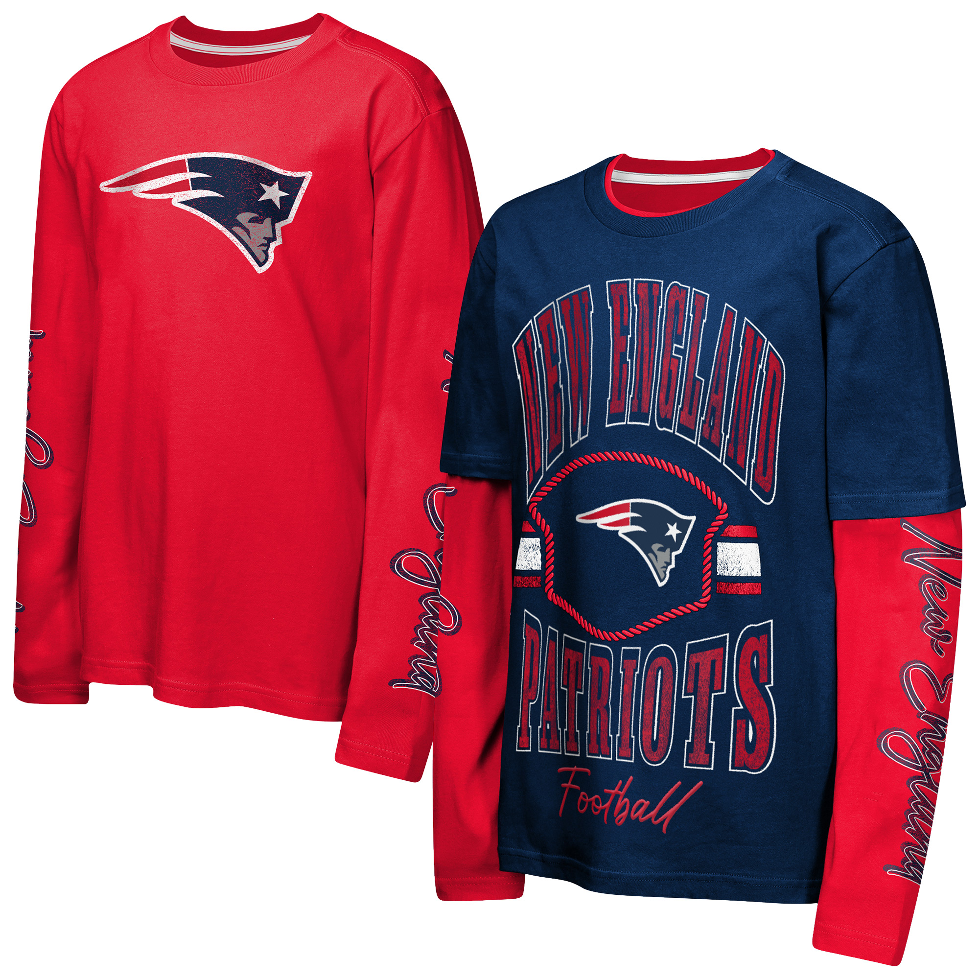 Outerstuff Big Boys' and Girls' Navy/Red New England Patriots Motion T-Shirt Combo Set, 2-Piece - Navy, Red