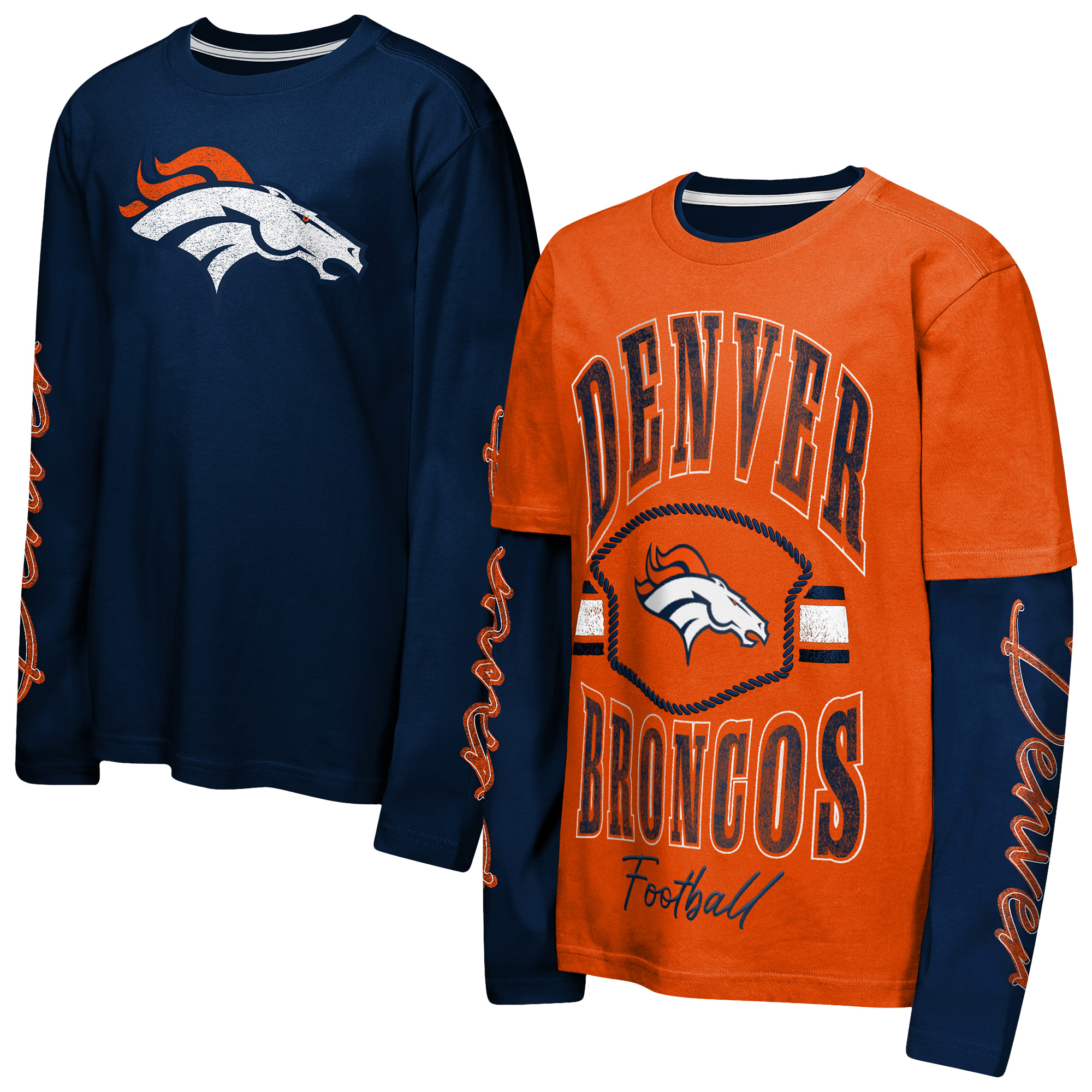 Outerstuff Big Boys' and Girls' Orange/Navy Denver Broncos Motion T-Shirt Combo Set, 2-Piece - Orange, Navy