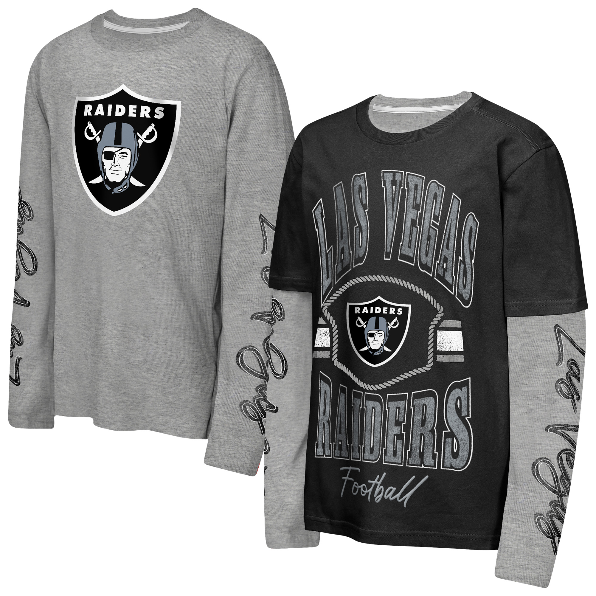 Outerstuff Big Boys' and Girls' Black/Silver Las Vegas Raiders Motion T-Shirt Combo Set, 2-Piece - Black, Silver