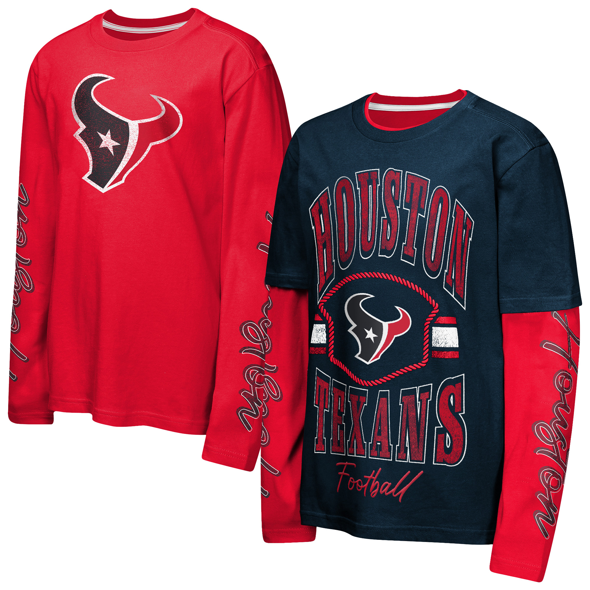 Outerstuff Big Boys' and Girls' Navy/Red Houston Texans Motion T-Shirt Combo Set, 2-Piece - Navy, Red