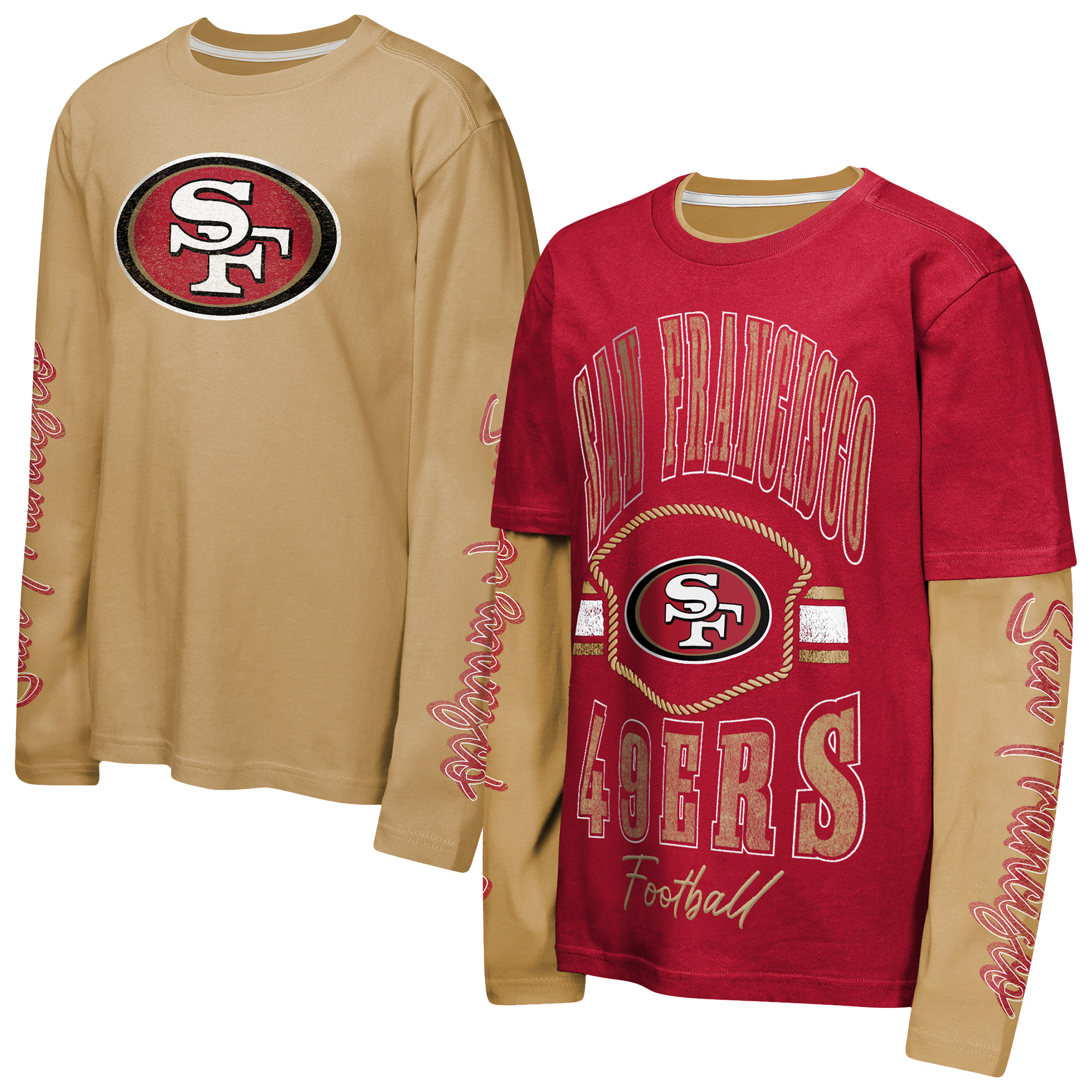 Outerstuff Big Boys' and Girls' Red/Gold San Francisco 49ers Motion T-Shirt Combo Set, 2-Piece - Red, Gold