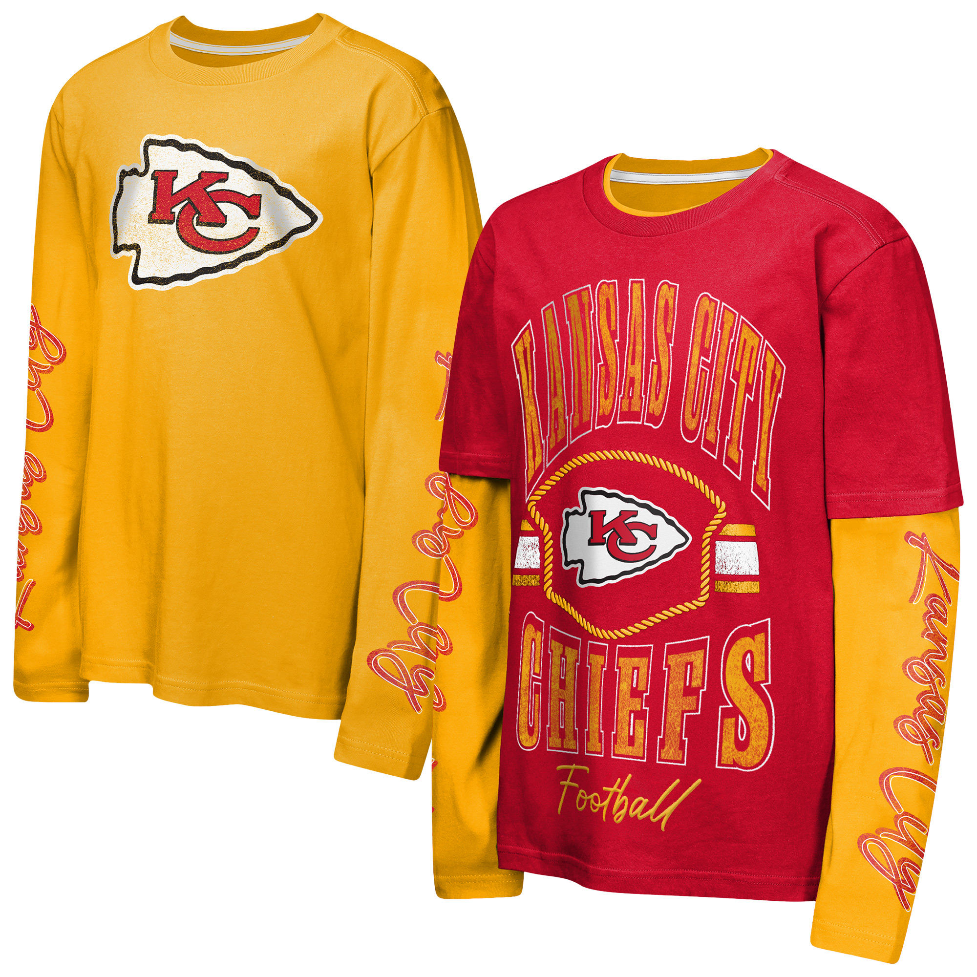 Outerstuff Big Boys' and Girls' Red/Gold Kansas City Chiefs Motion T-Shirt Combo Set, 2-Piece - Red, Gold