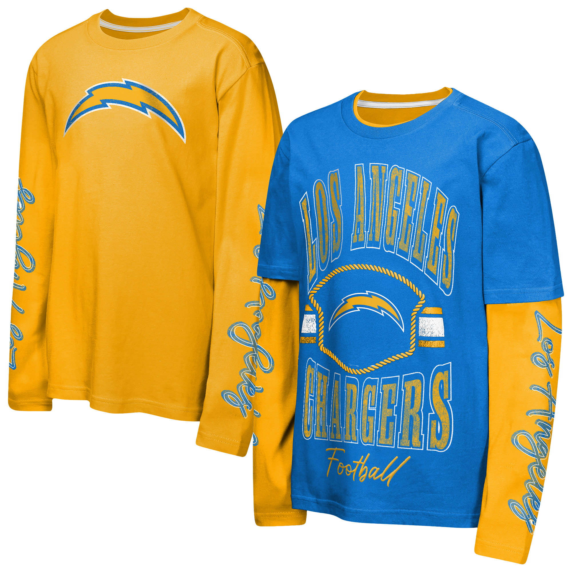 Outerstuff Big Boys' and Girls' Powder Blue/Gold Los Angeles Chargers Motion T-Shirt Combo Set, 2-Piece - Powder Blue, Gold