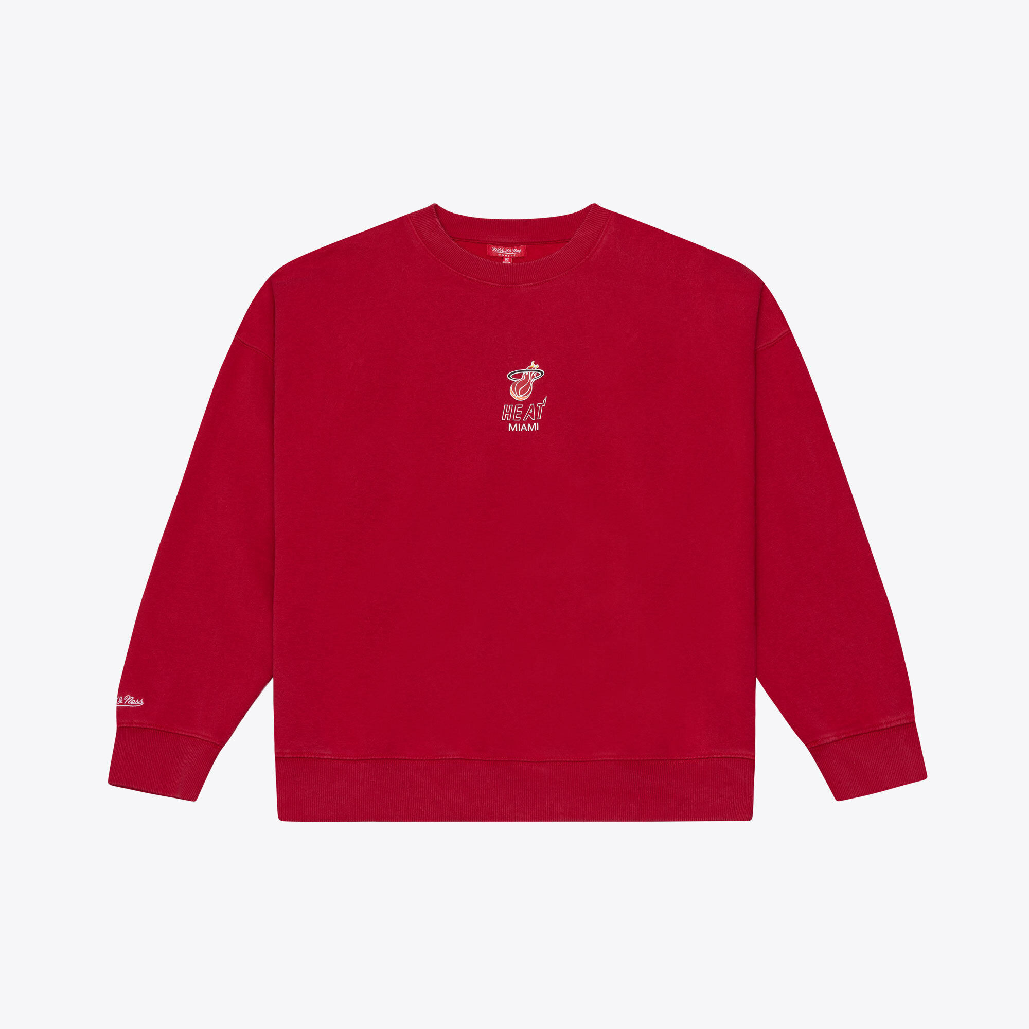 Women's Mitchell & Ness  Red Miami Heat Core Essentials Micro Logo Fleece Sweatshirt