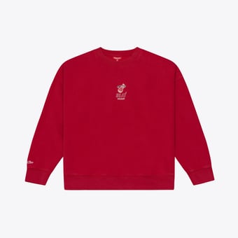 Women's Mitchell & Ness  Red Miami Heat Core Essentials Micro Logo Fleece Sweatshirt