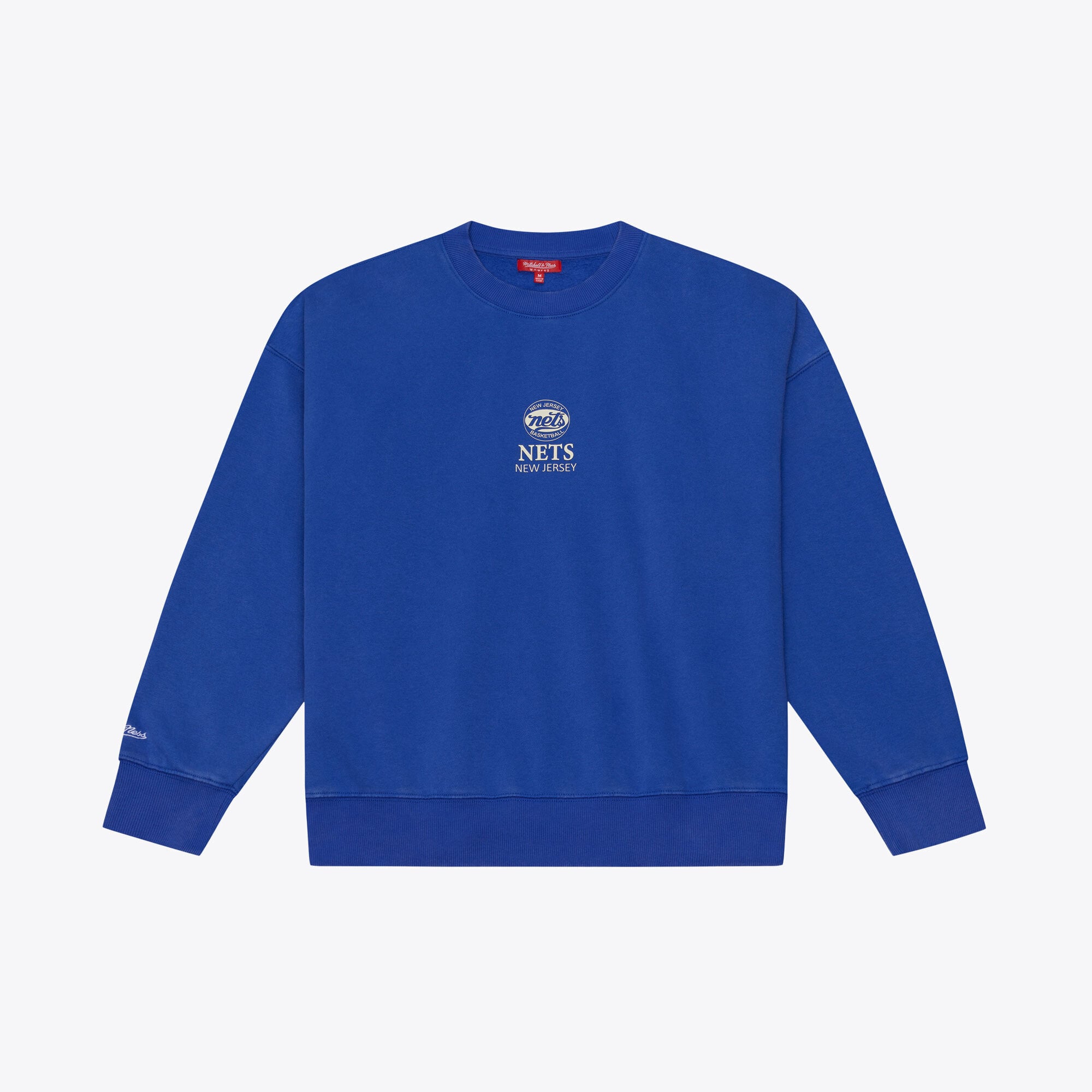 Felpa da donna Mitchell & Ness blu con micro logo New Jersey Nets Core Essentials