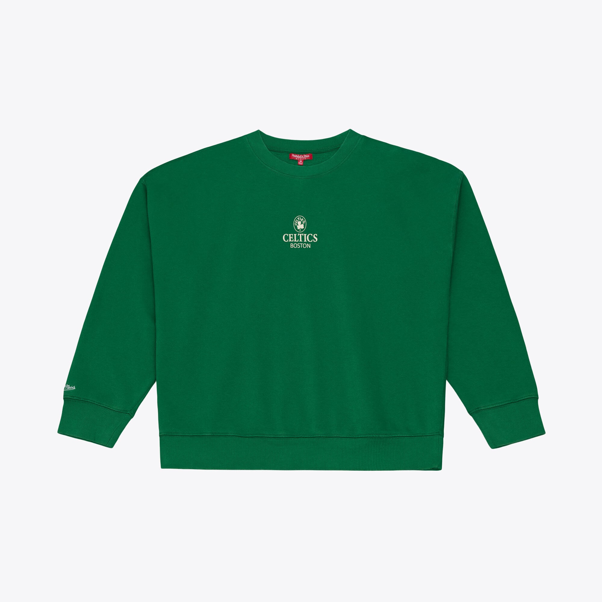 Felpa da donna Mitchell & Ness verde Kelly Boston Celtics Core Essentials Micro Logo in pile