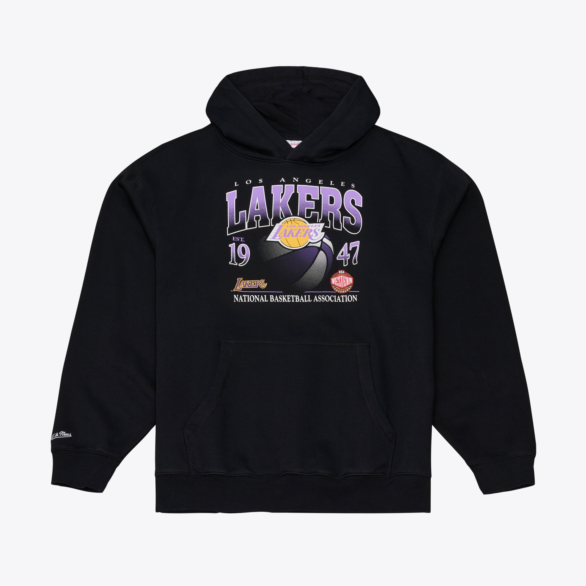 Sweat à capuche Mitchell & Ness noir pour homme, motif streetwear Los Angeles Lakers: retailer-supplied image