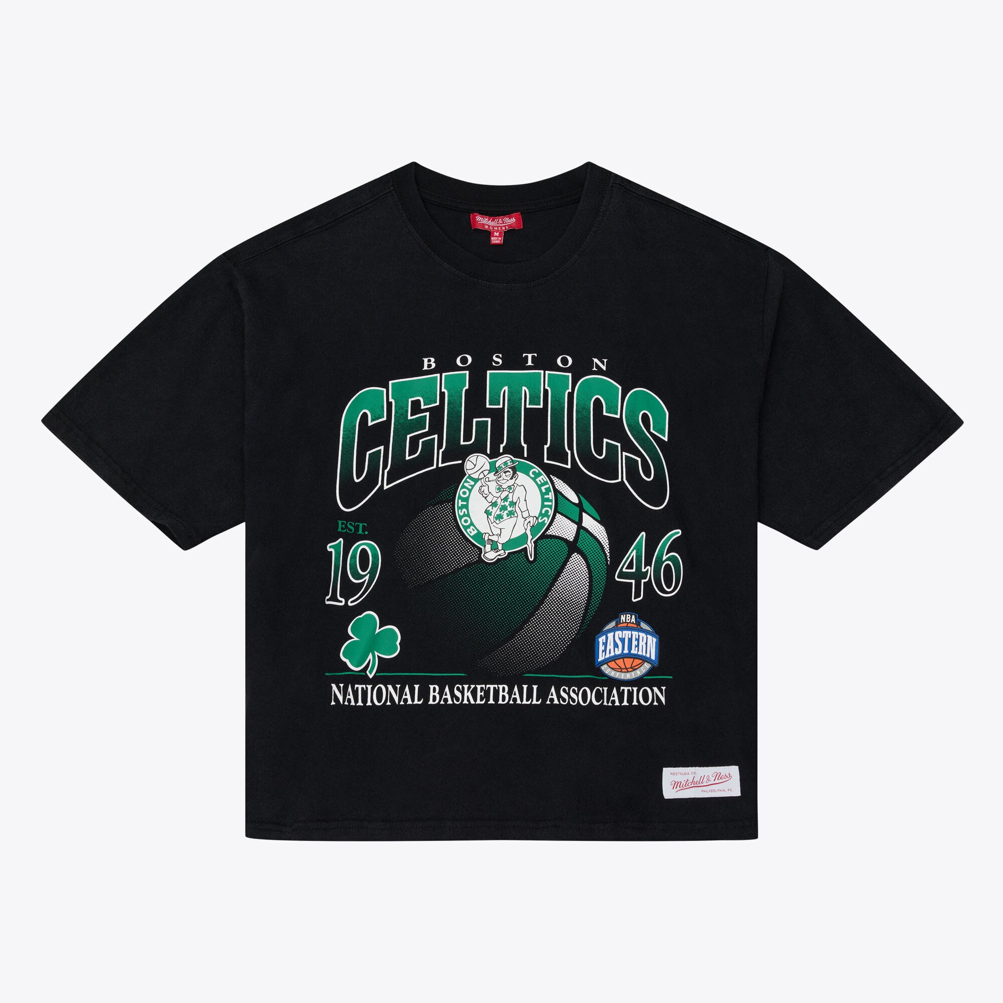Schwarzes Mitchell & Ness Boston Celtics Street Graphic Boxy Crop T-Shirt für Damen