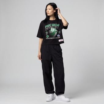 Women's Mitchell & Ness  Black Boston Celtics Street Graphic Boxy Crop T-Shirt