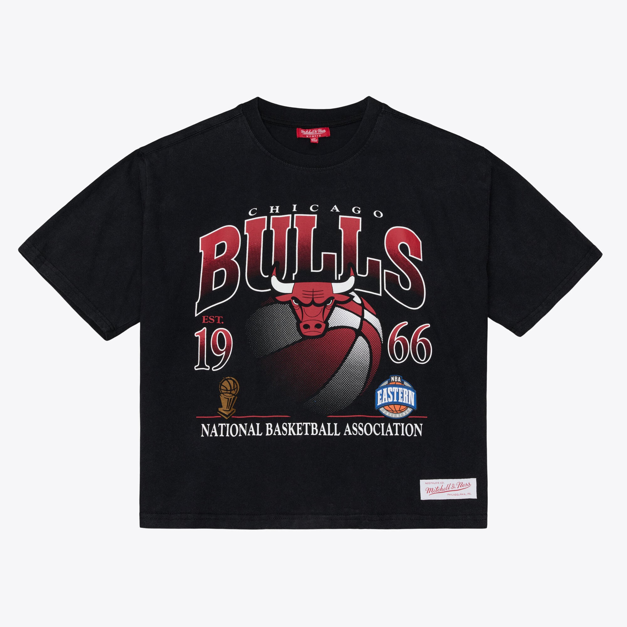Women's Mitchell & Ness Black Chicago Bulls Street Graphic Boxy Crop T-Shirt