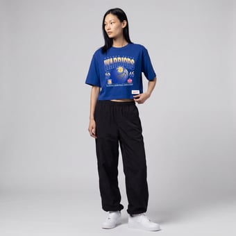 Women's Mitchell & Ness  Royal Golden State Warriors Street Graphic Boxy Crop T-Shirt