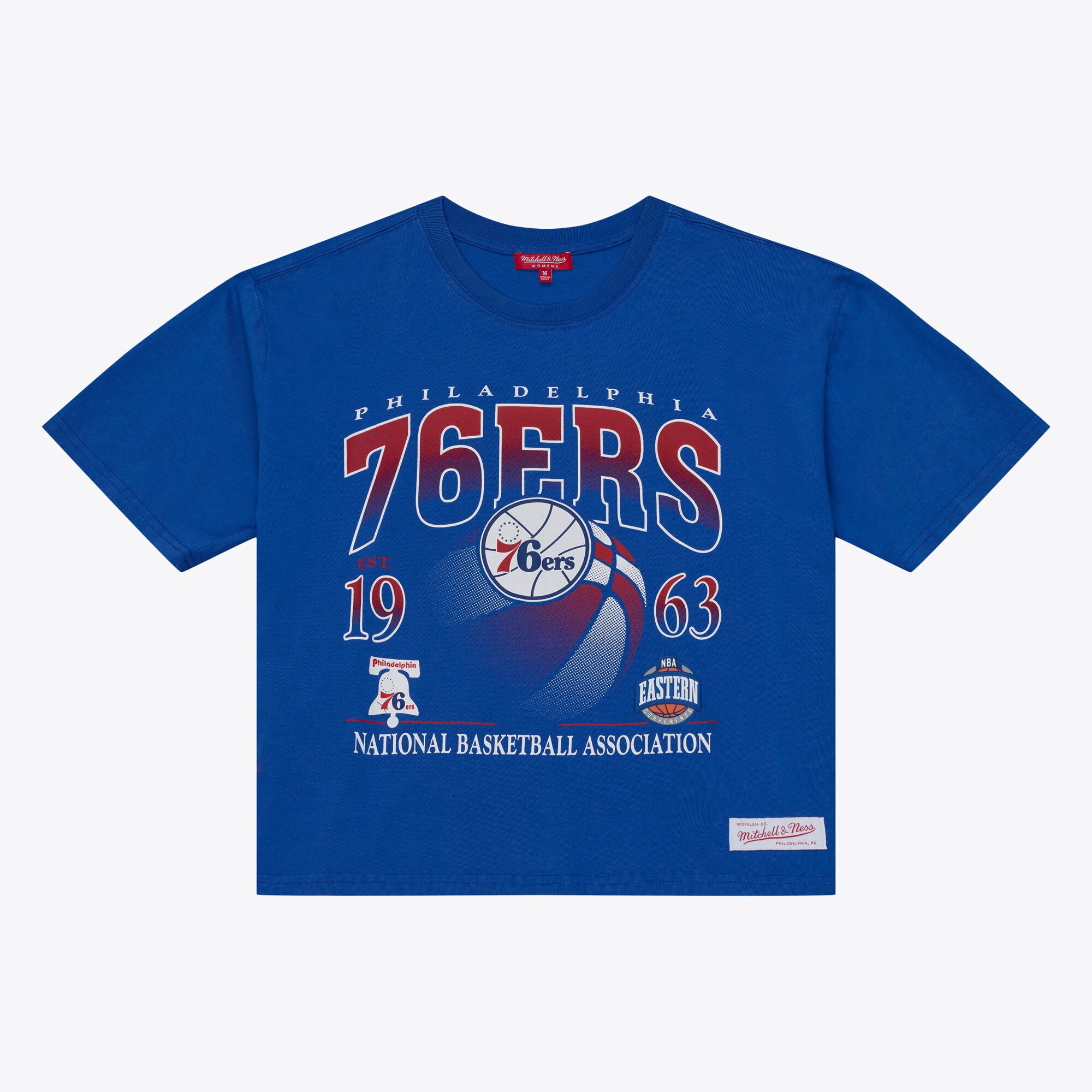 Women's Mitchell & Ness Royal Philadelphia 76ers Street Graphic Boxy Crop T-Shirt