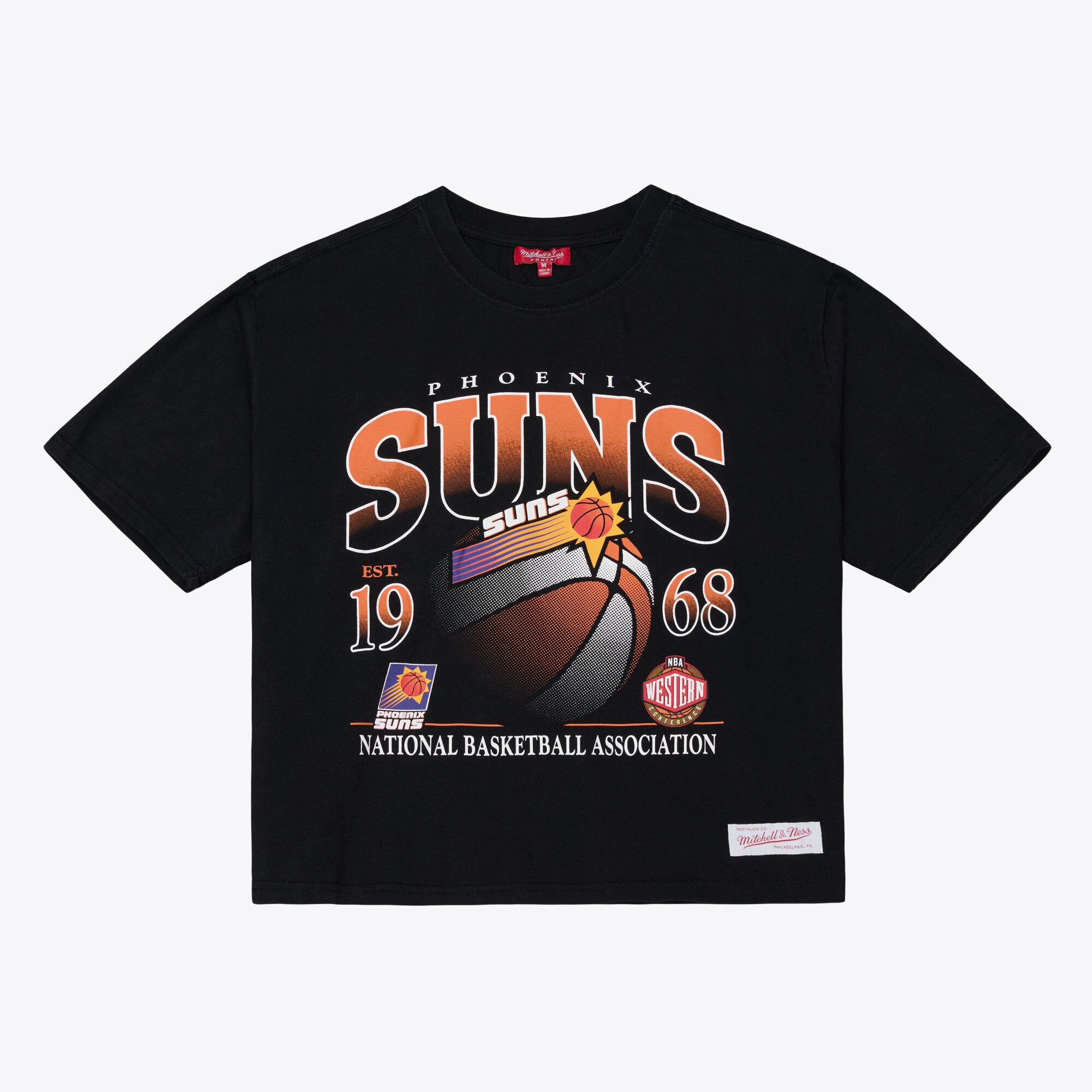 Women's Mitchell & Ness Black Phoenix Suns Street Graphic Boxy Crop T-Shirt