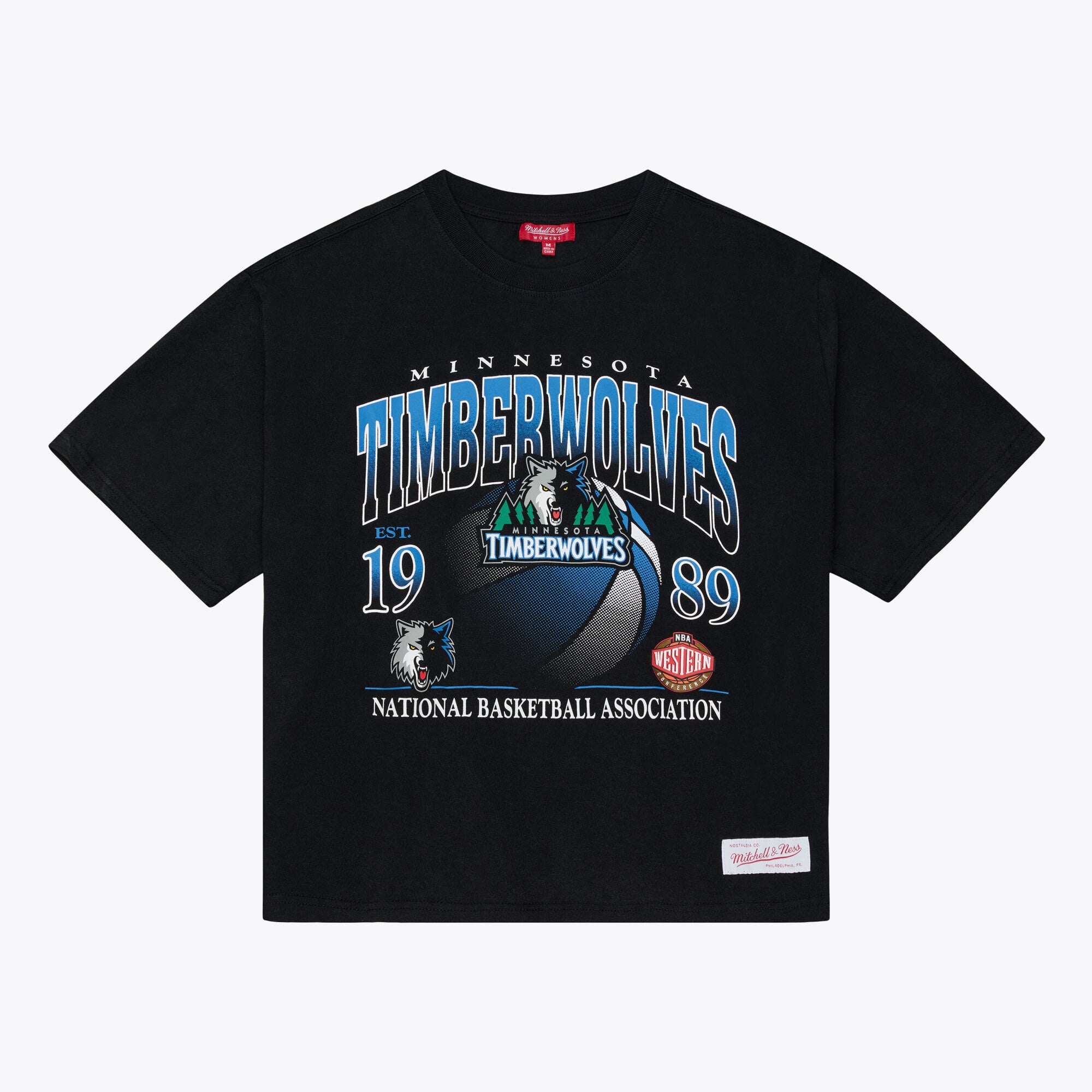 Women's Mitchell & Ness Black Minnesota Timberwolves Street Graphic Boxy Crop T-Shirt