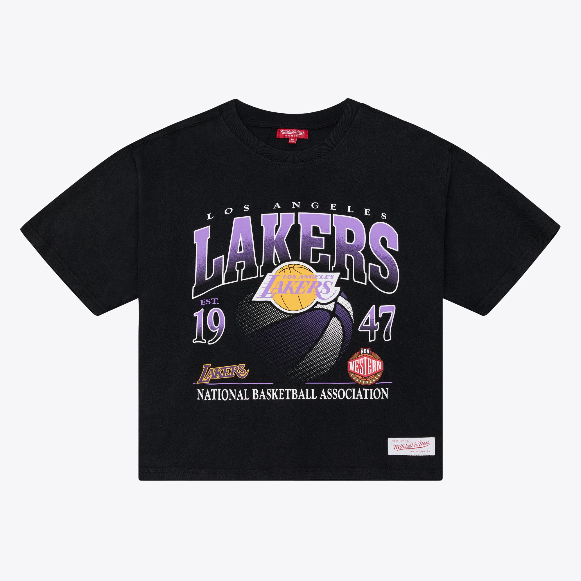 Women's Mitchell & Ness Black Los Angeles Lakers Street Graphic Boxy Crop T-Shirt