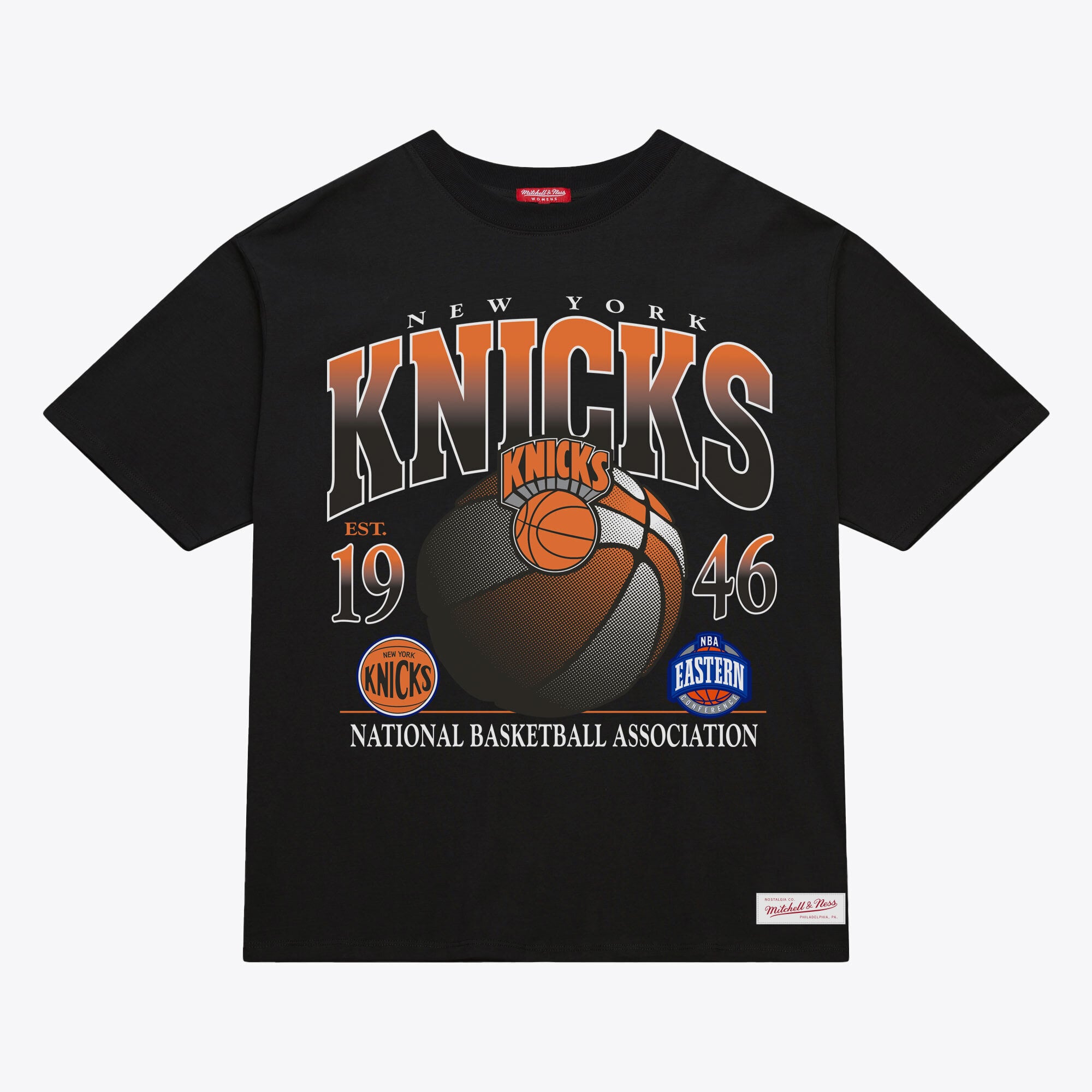 Women's Mitchell & Ness Black New York Knicks Street Graphic Boxy Crop T-Shirt