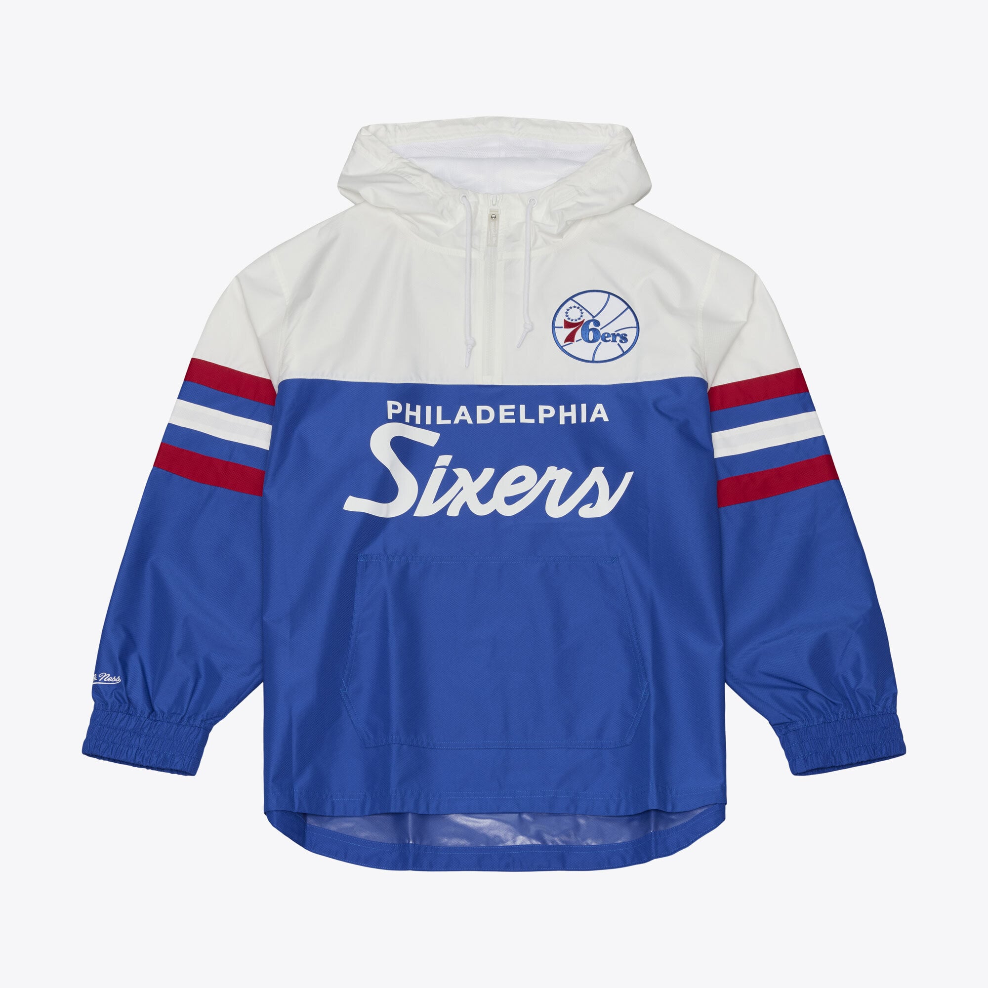 Men's Mitchell & Ness Royal Philadelphia 76ers Head Coach Lightweight Anorak Quarter-Zip Windbreaker
