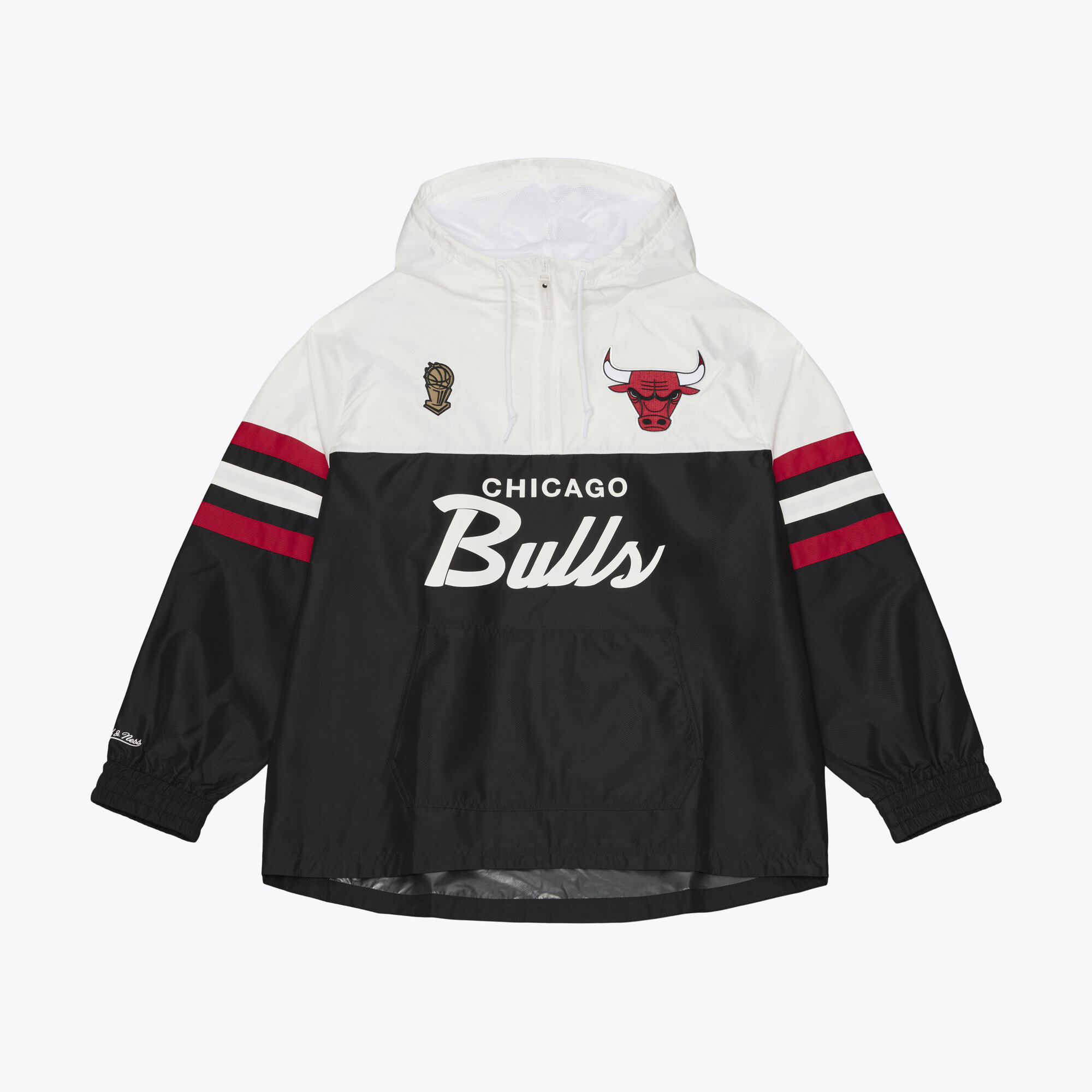 Men's Mitchell & Ness  Black Chicago Bulls Head Coach Lightweight Anorak Quarter-Zip Windbreaker