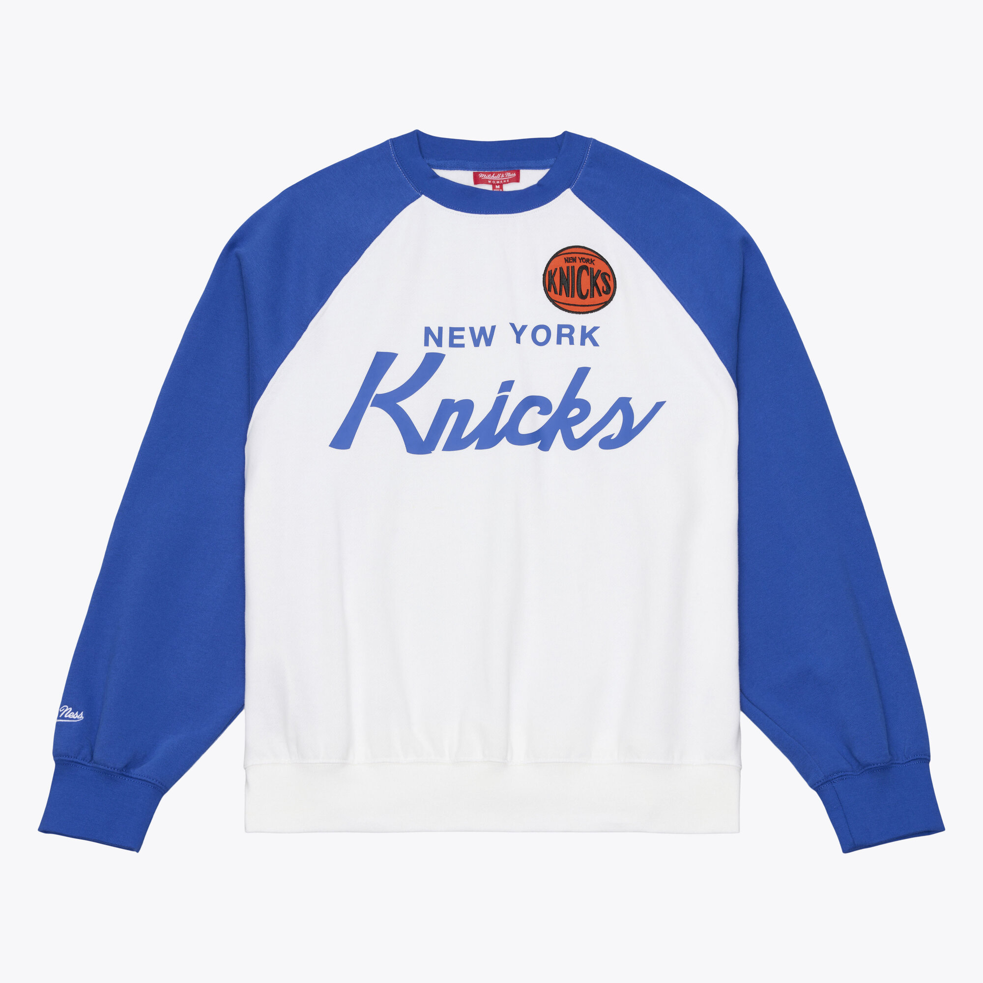 Women's Mitchell & Ness White/Blue New York Knicks Head Coach Lightweight Raglan Sweatshirt