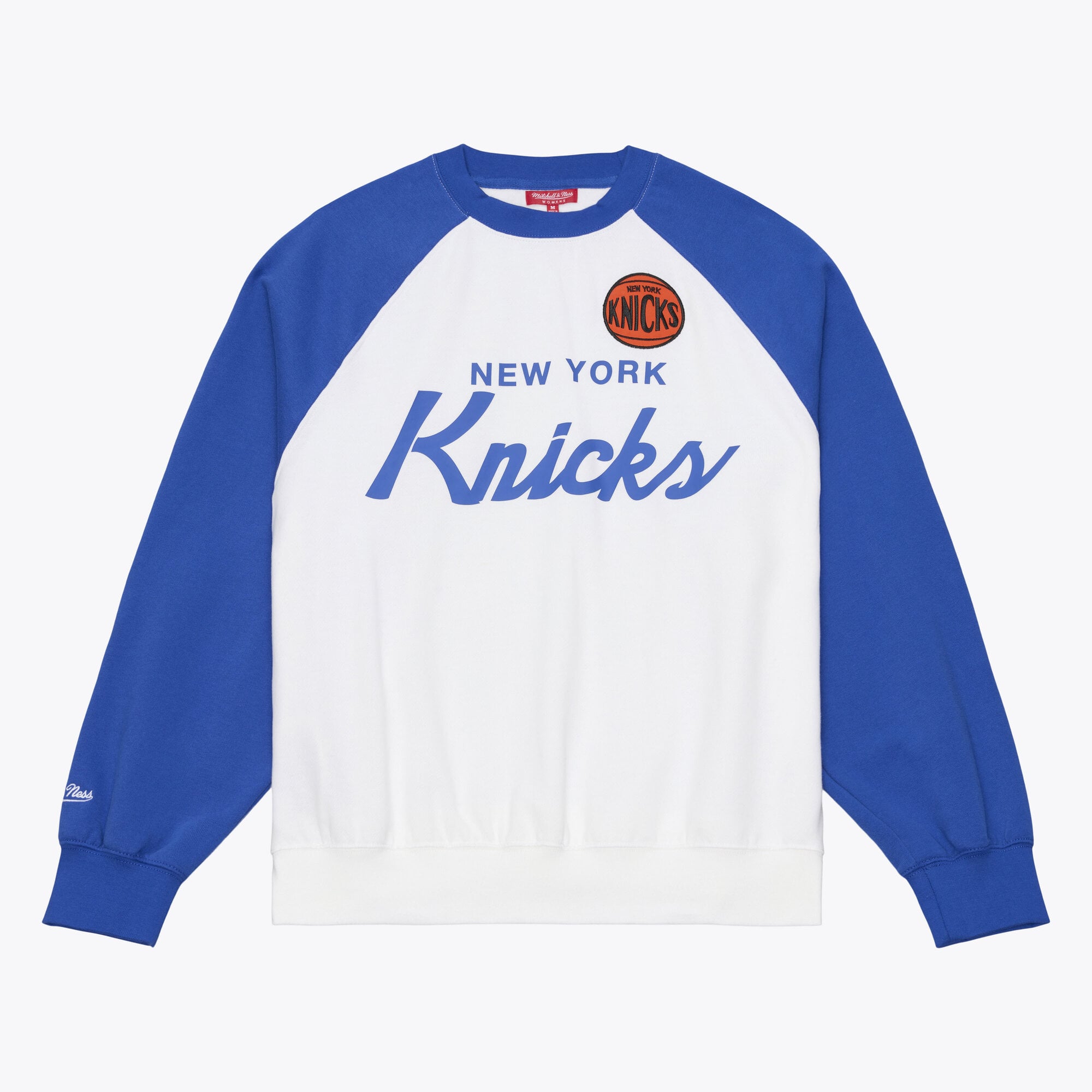 Women's Mitchell & Ness White/Blue New York Knicks Head Coach Lightweight Raglan Sweatshirt