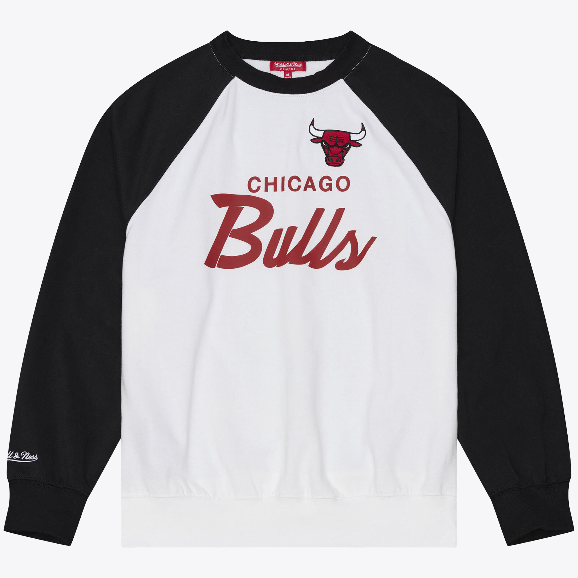 Women's Mitchell & Ness White/Black Chicago Bulls Head Coach Lightweight Raglan Sweatshirt