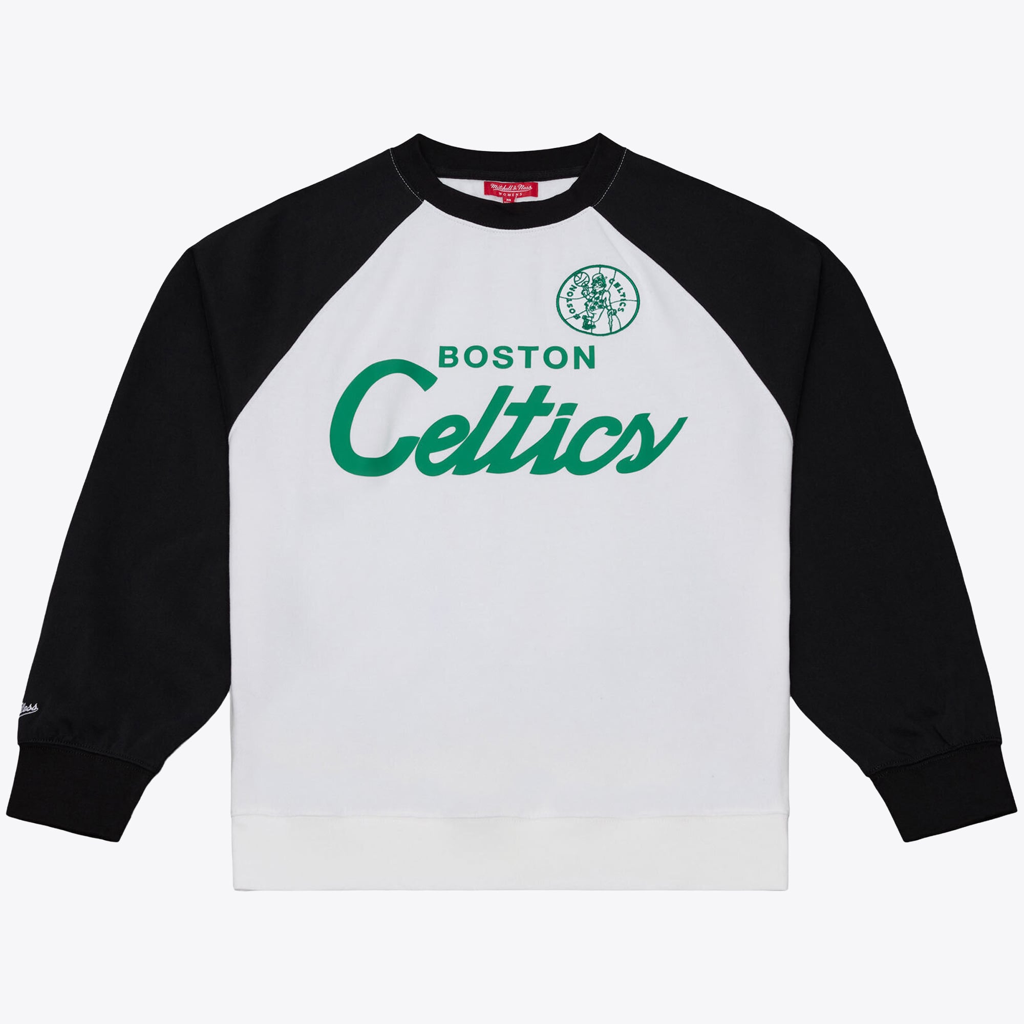 Women's Mitchell & Ness White/Black Boston Celtics Head Coach Lightweight Raglan Sweatshirt