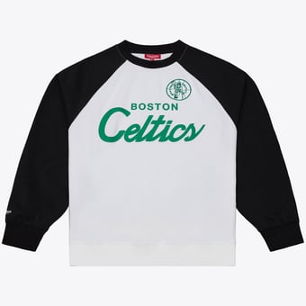 Women's Mitchell & Ness  White/Black Boston Celtics Head Coach Lightweight Raglan Sweatshirt