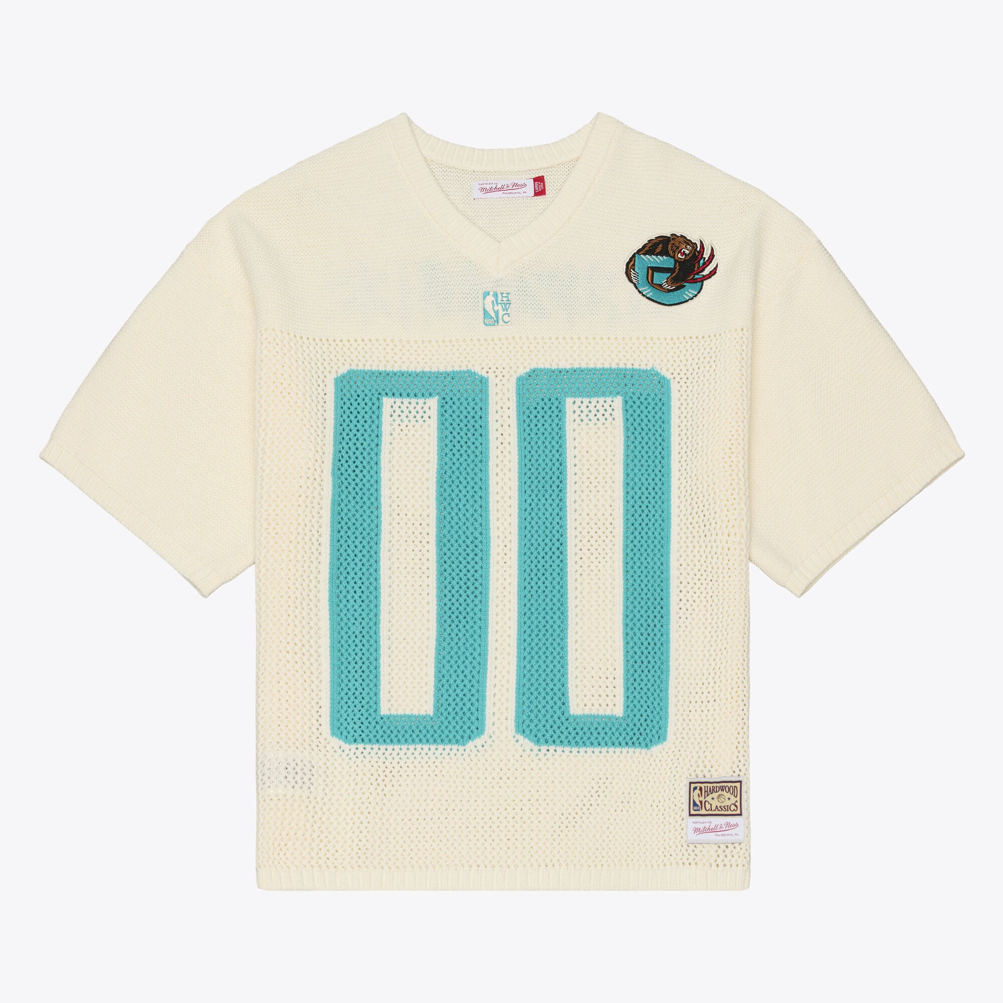 Men's Mitchell & Ness Cream Vancouver Grizzlies Hardwood Classics Retro Roots Short Sleeve Sweater Jersey