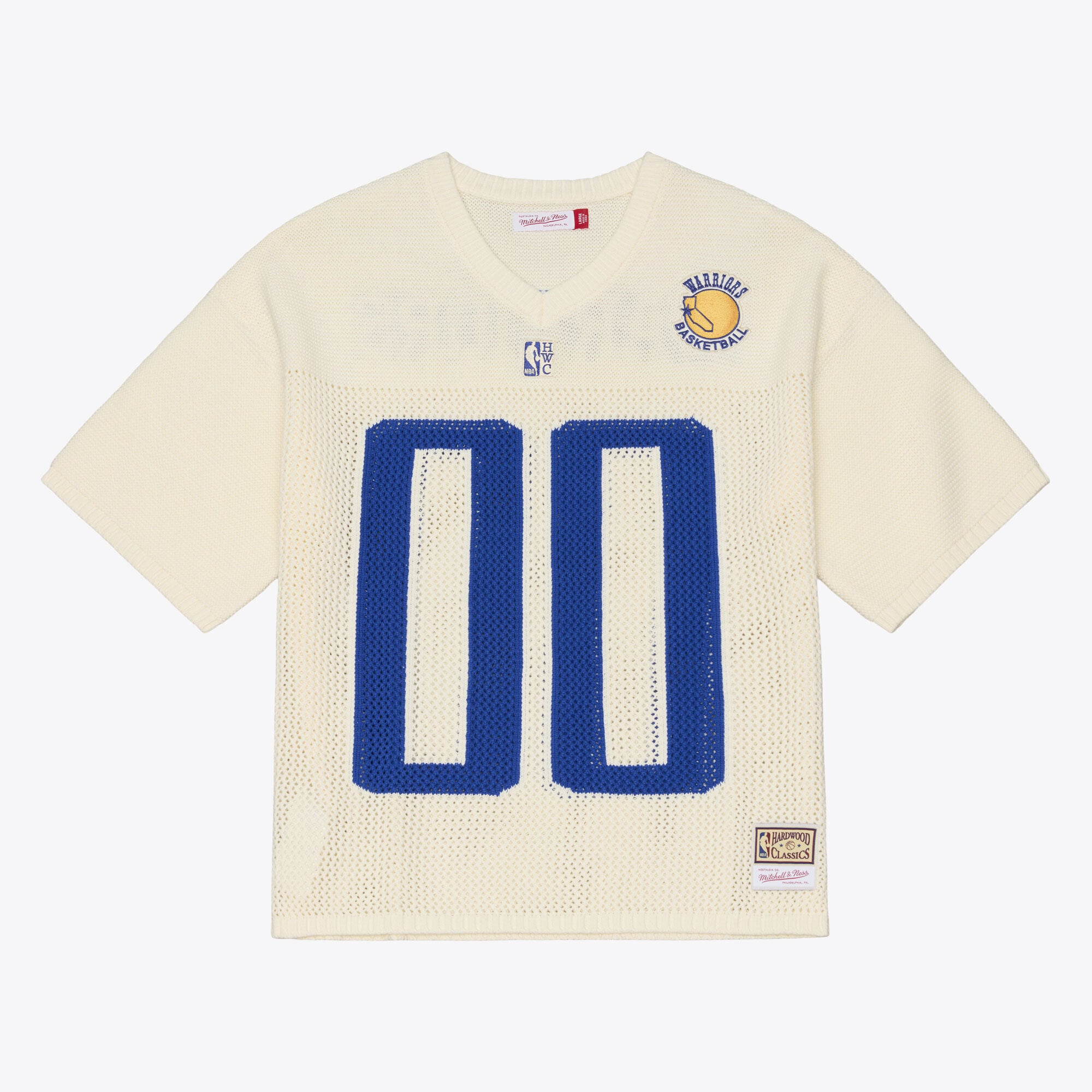Men's Mitchell & Ness  Cream Golden State Warriors Hardwood Classics Retro Roots Short Sleeve Sweater Jersey