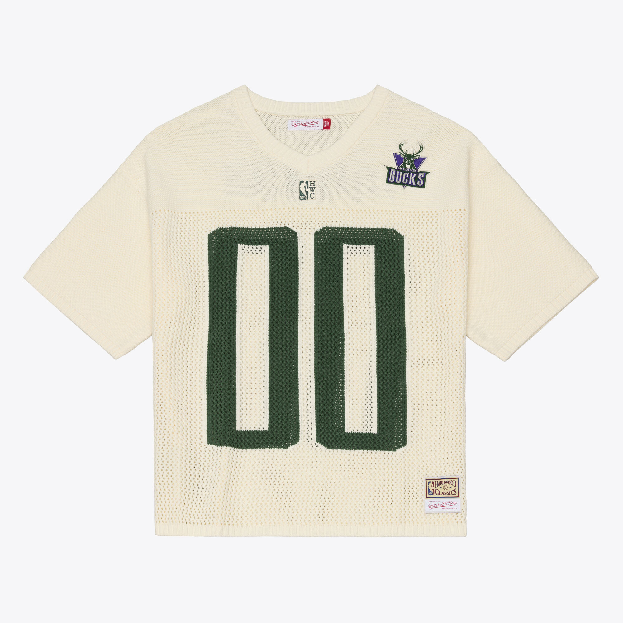Mitchell & Ness Men's Mitchell Ness Cream Milwaukee Bucks Hardwood Classics Retro Roots Short-Sleeve Sweater Jersey - Cream