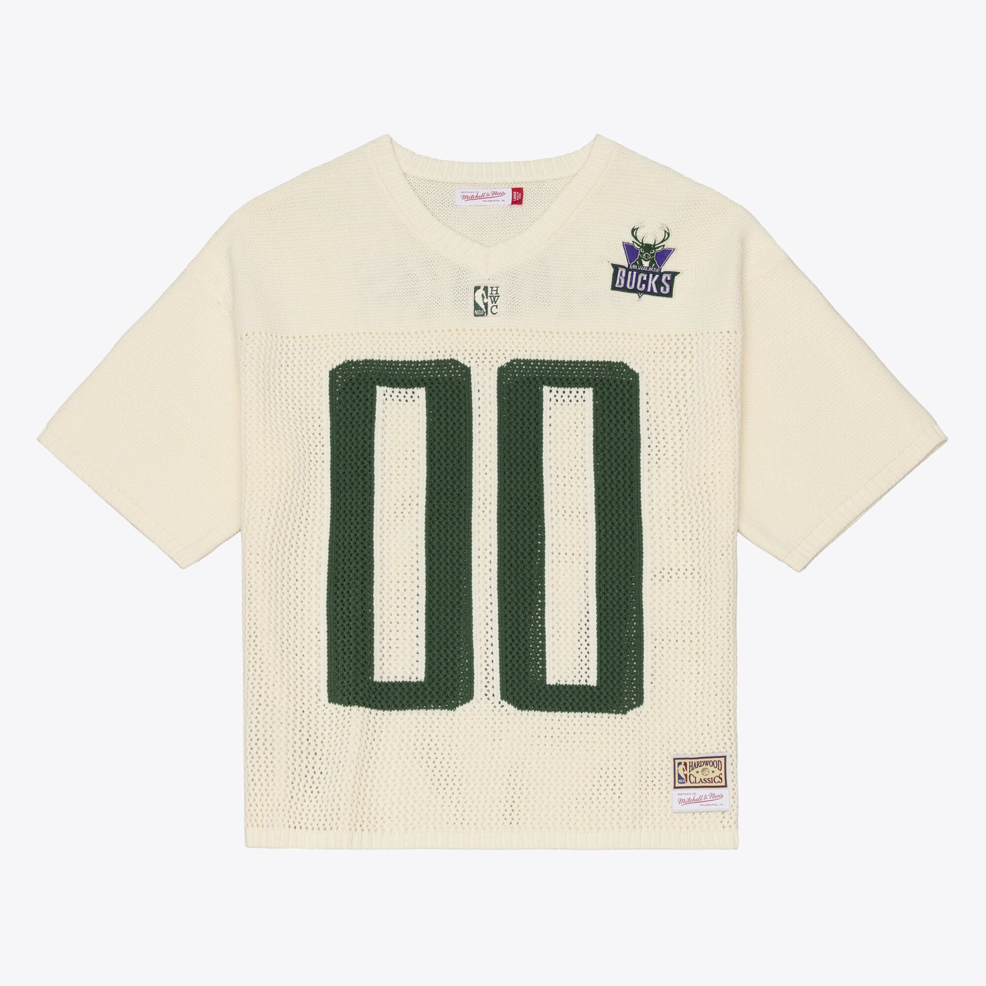 Mitchell & Ness Men's Mitchell Ness Cream Milwaukee Bucks Hardwood Classics Retro Roots Short-Sleeve Sweater Jersey - Cream