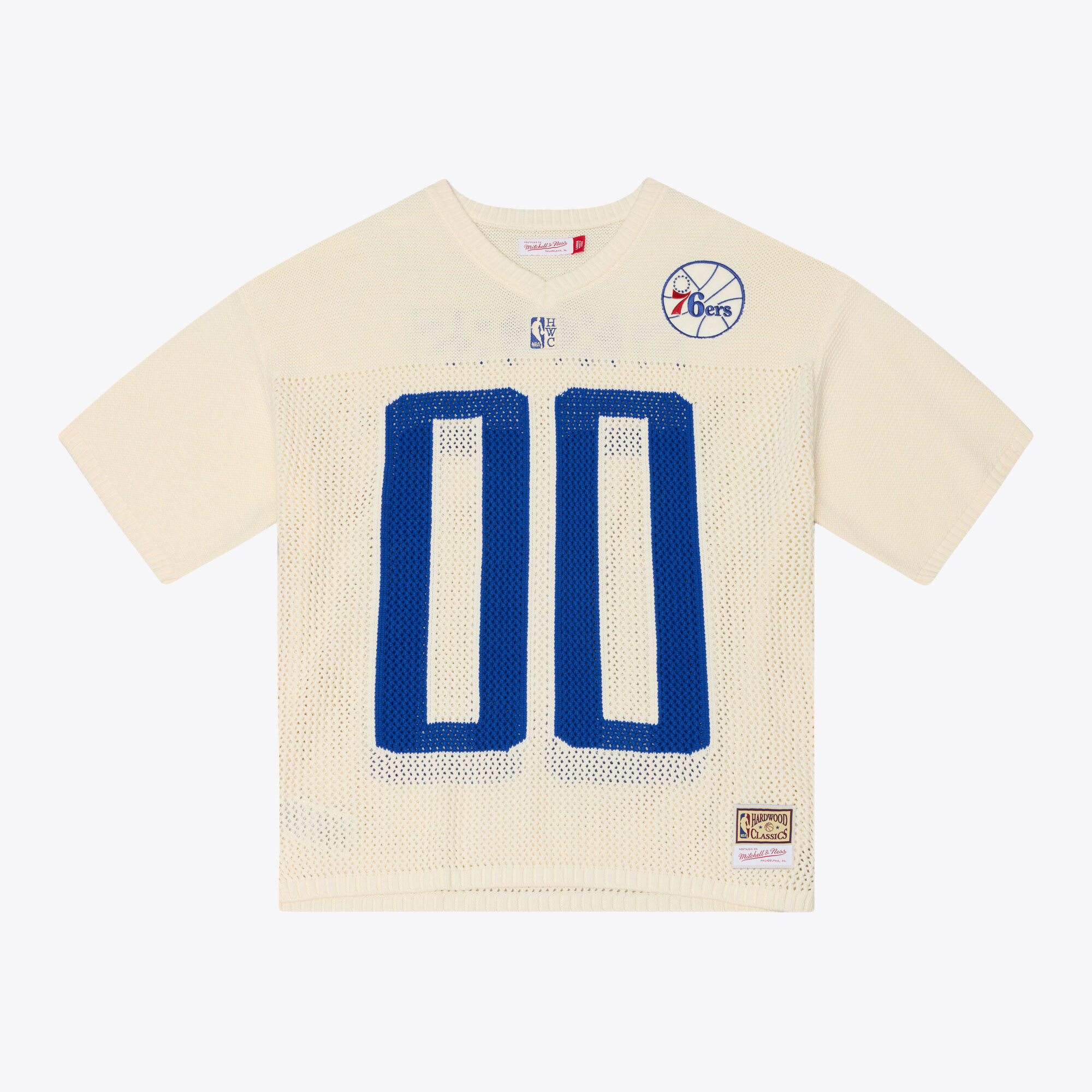 Mitchell & Ness Men's Mitchell Ness Cream Philadelphia 76ers Hardwood Classics Retro Roots Short-Sleeve Sweater Jersey - Cream