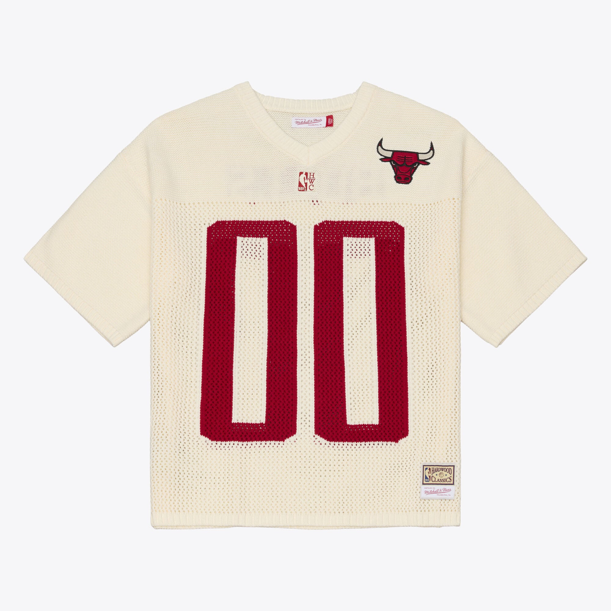Men's Mitchell & Ness  Cream Chicago Bulls Hardwood Classics Retro Roots Short Sleeve Sweater Jersey