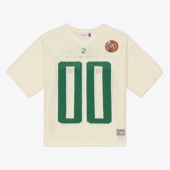 Men's Mitchell & Ness  Cream Boston Celtics Hardwood Classics Retro Roots Short Sleeve Sweater Jersey