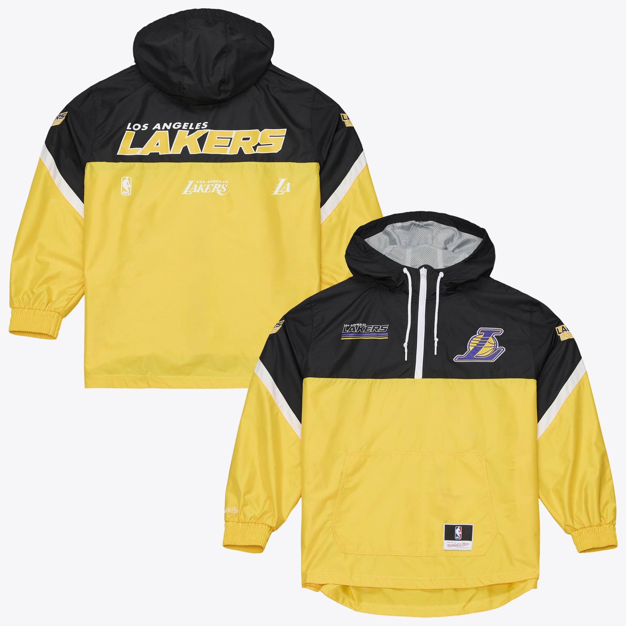 Men's Mitchell & Ness Gold Los Angeles Lakers Triple Check Half-Zip Windbreaker Jacket