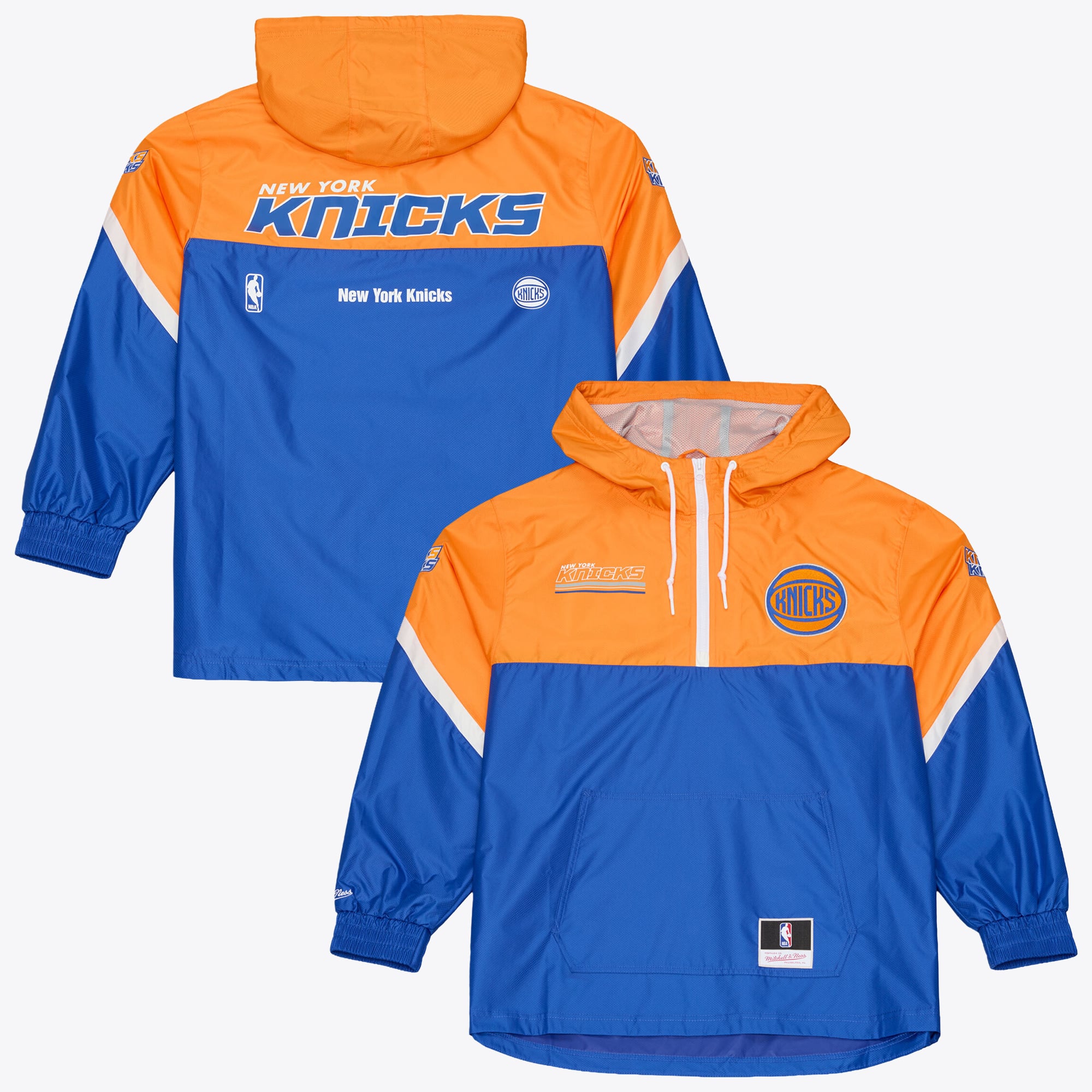 Men's Mitchell & Ness Blue New York Knicks Triple Check Half-Zip Windbreaker Jacket