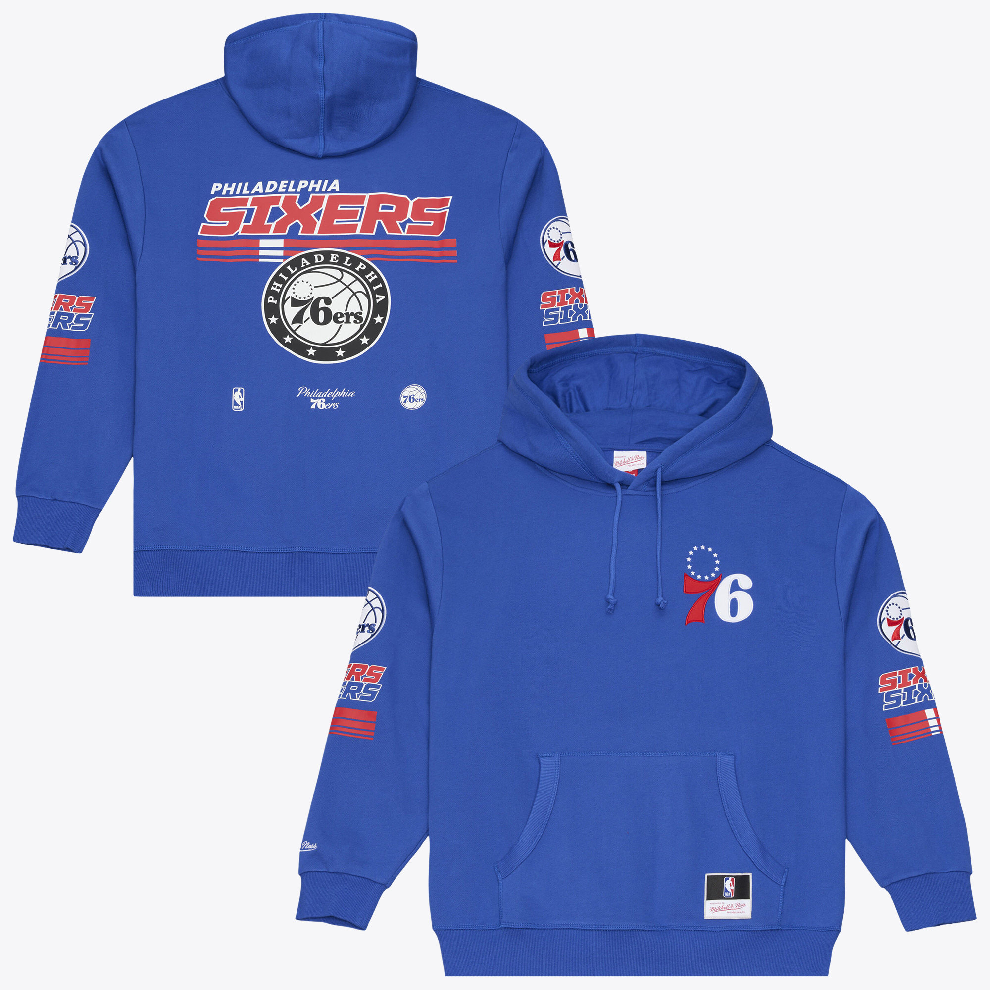 Men's Mitchell & Ness Royal Philadelphia 76ers  Triple Check Fleece Hoodie