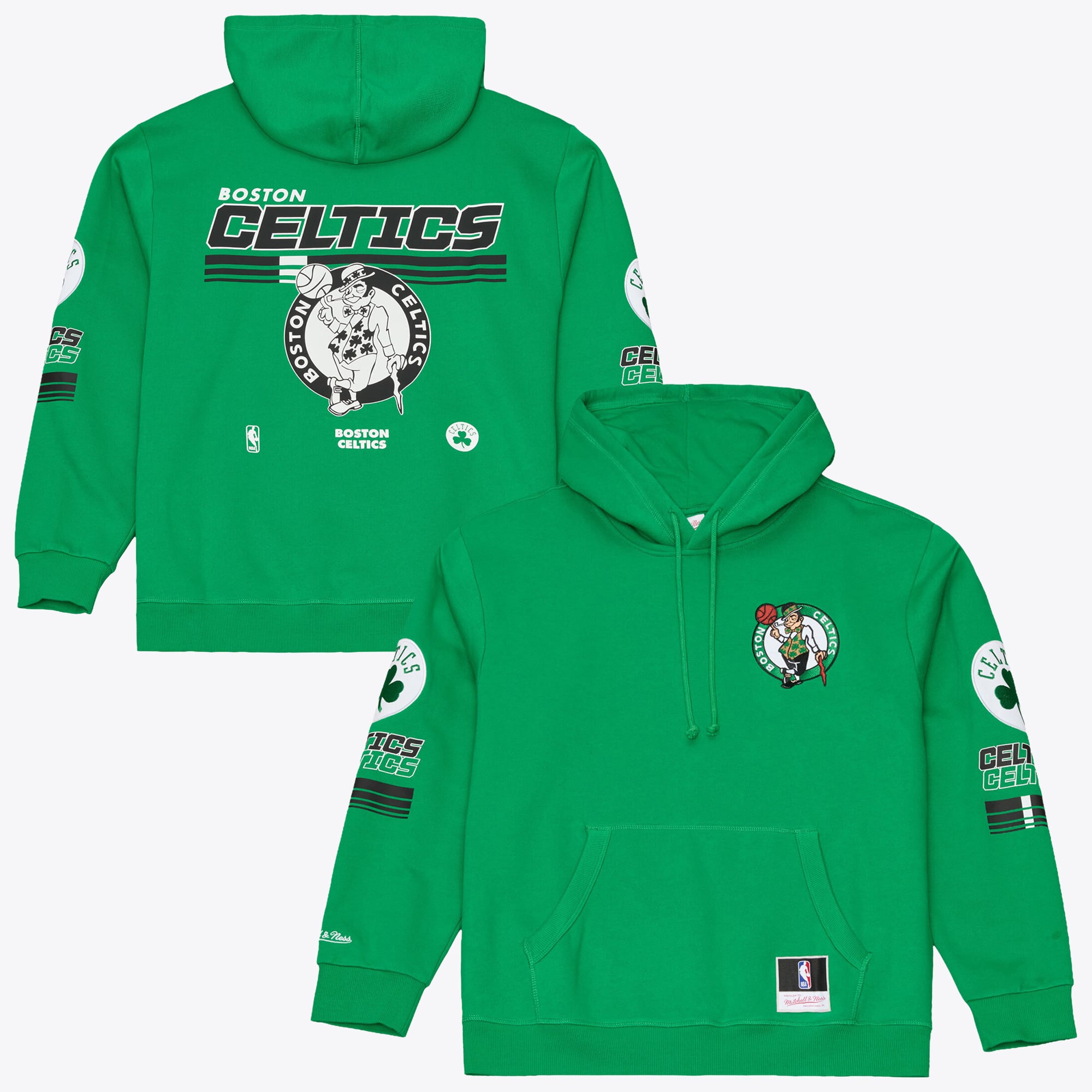 Men's Mitchell & Ness Kelly Green Boston Celtics Triple Check Fleece Hoodie
