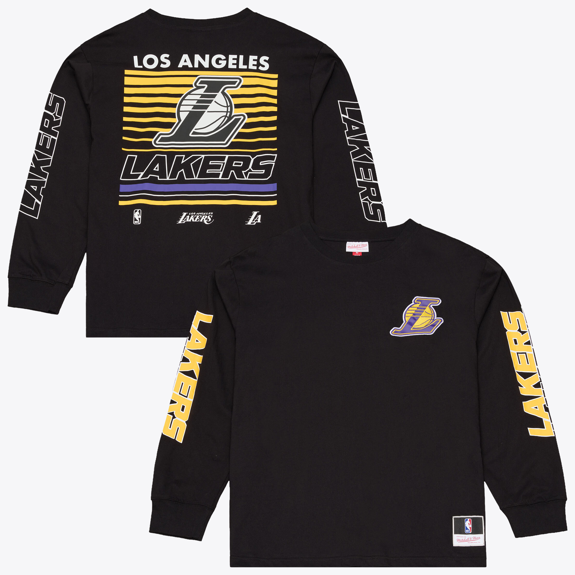 Men's Mitchell & Ness Black Los Angeles Lakers Triple Check Long Sleeve T-Shirt
