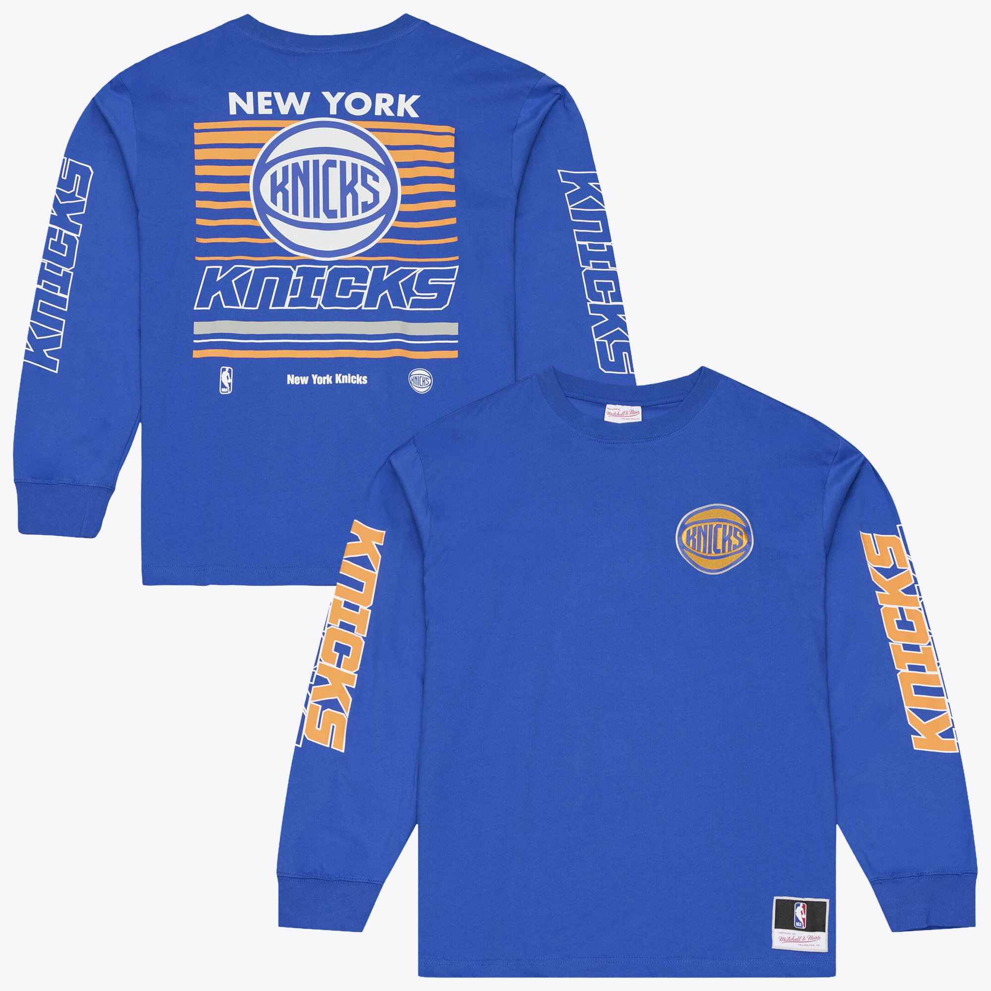 Men's Mitchell & Ness Blue New York Knicks Triple Check Long Sleeve T-Shirt