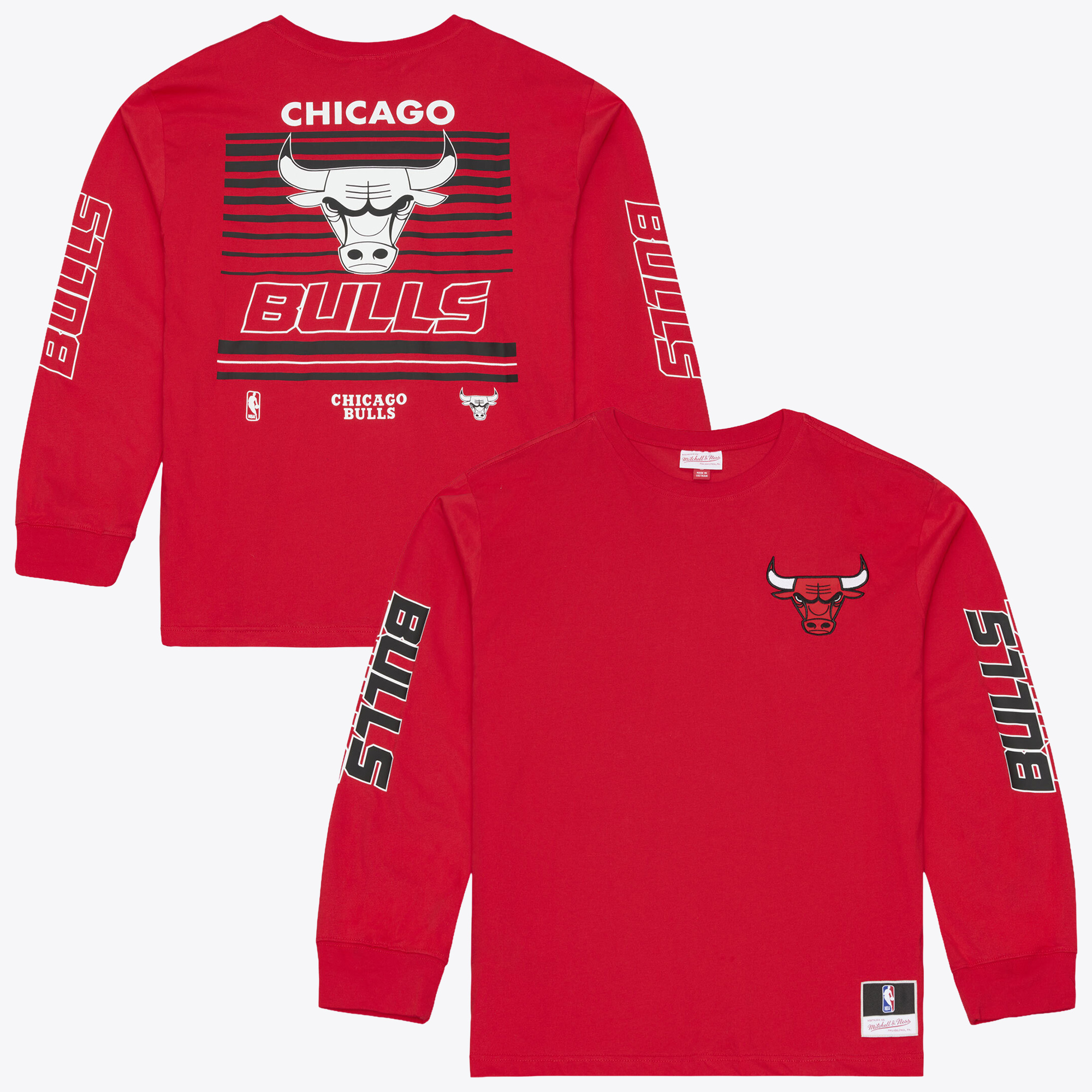 Men's Mitchell & Ness Red Chicago Bulls  Triple Check Long Sleeve T-Shirt