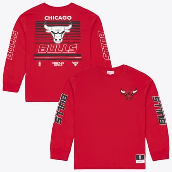 Men's Mitchell & Ness Red Chicago Bulls  Triple Check Long Sleeve T-Shirt